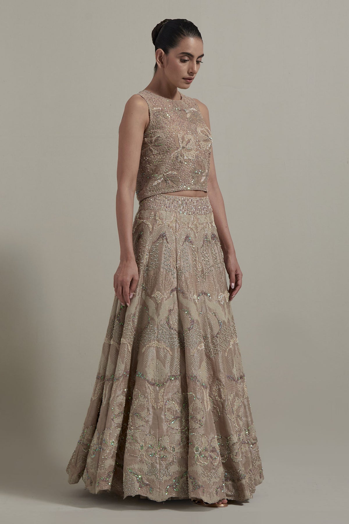 Beige Embellished Lehenga Set