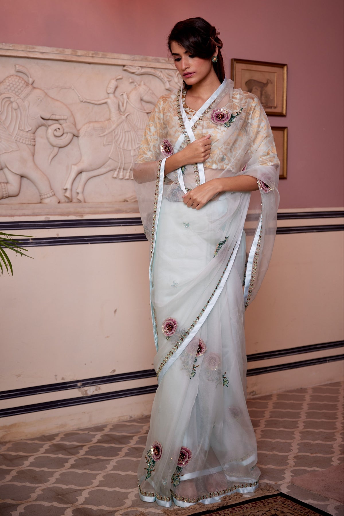 Gulab Sea Foam Saree