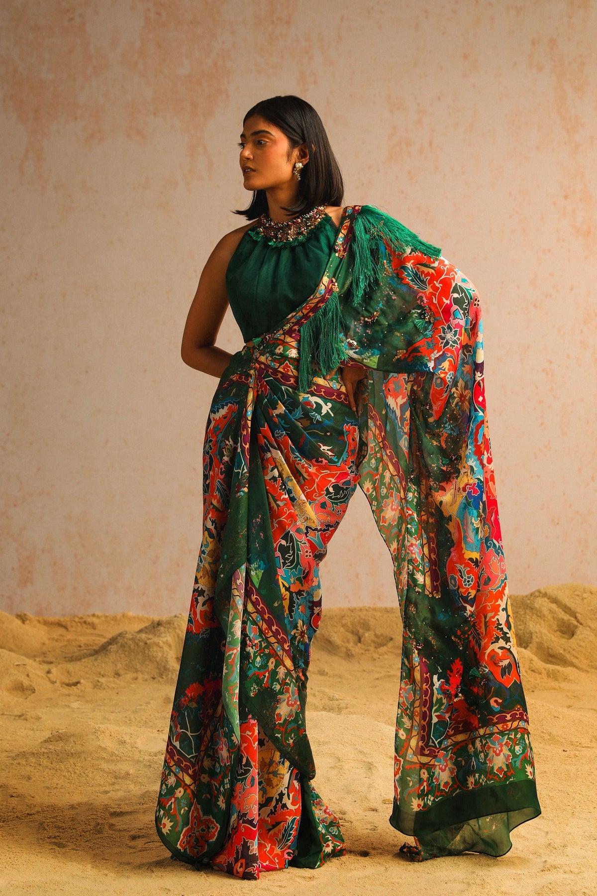 Green Draped Saree