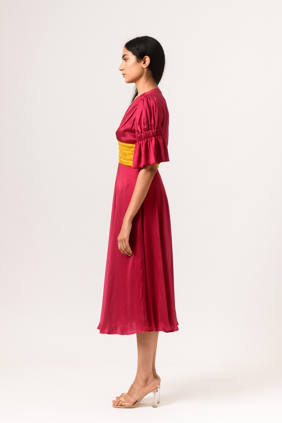 Wine yellow rouching dress