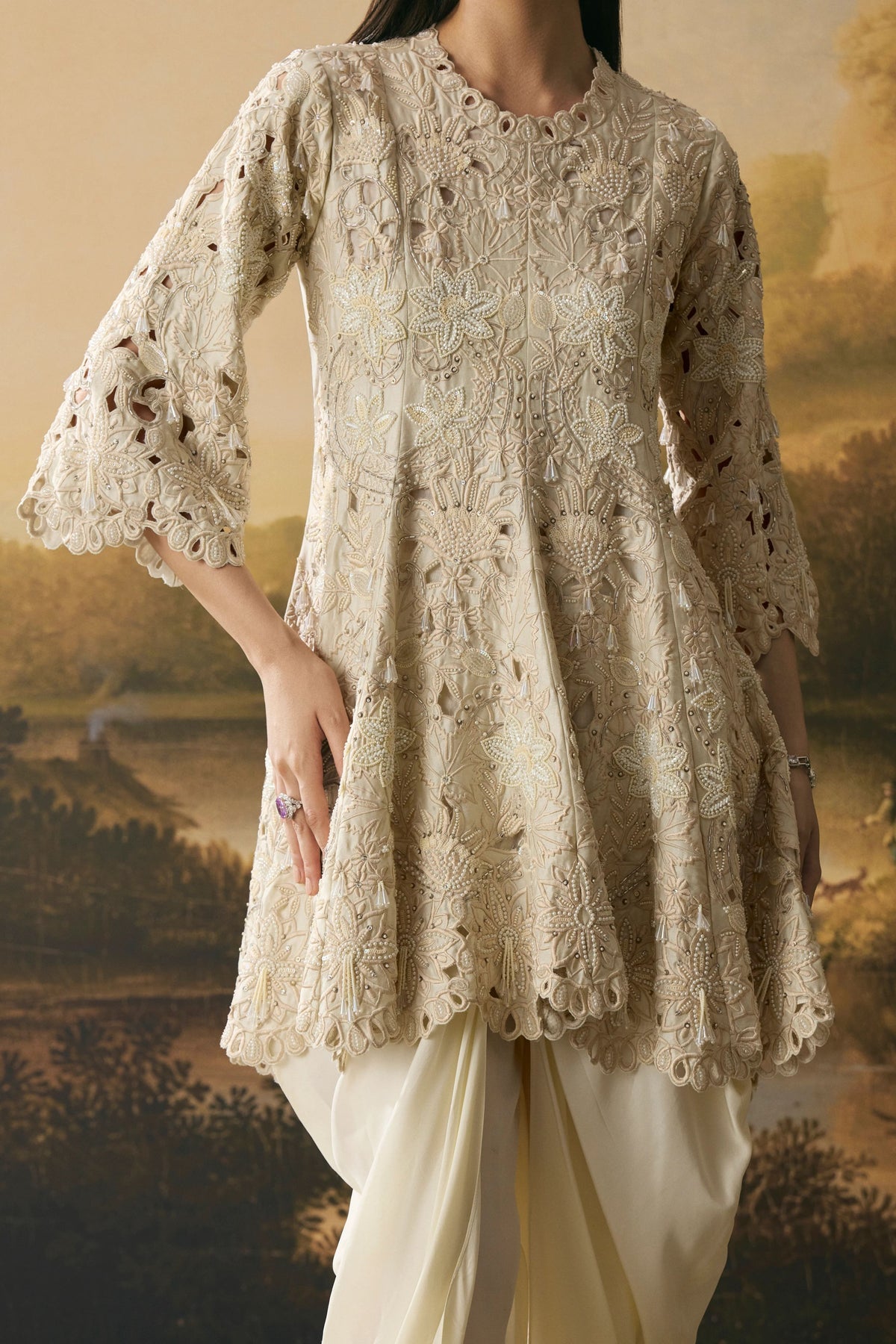 Ivory Cut work Kurta Set