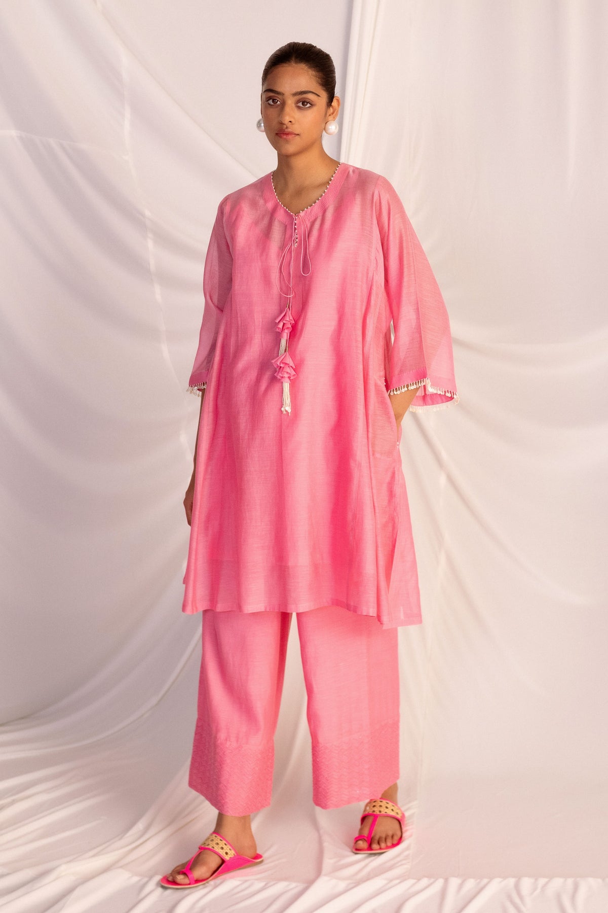 Pink Embroidered Tunic Set