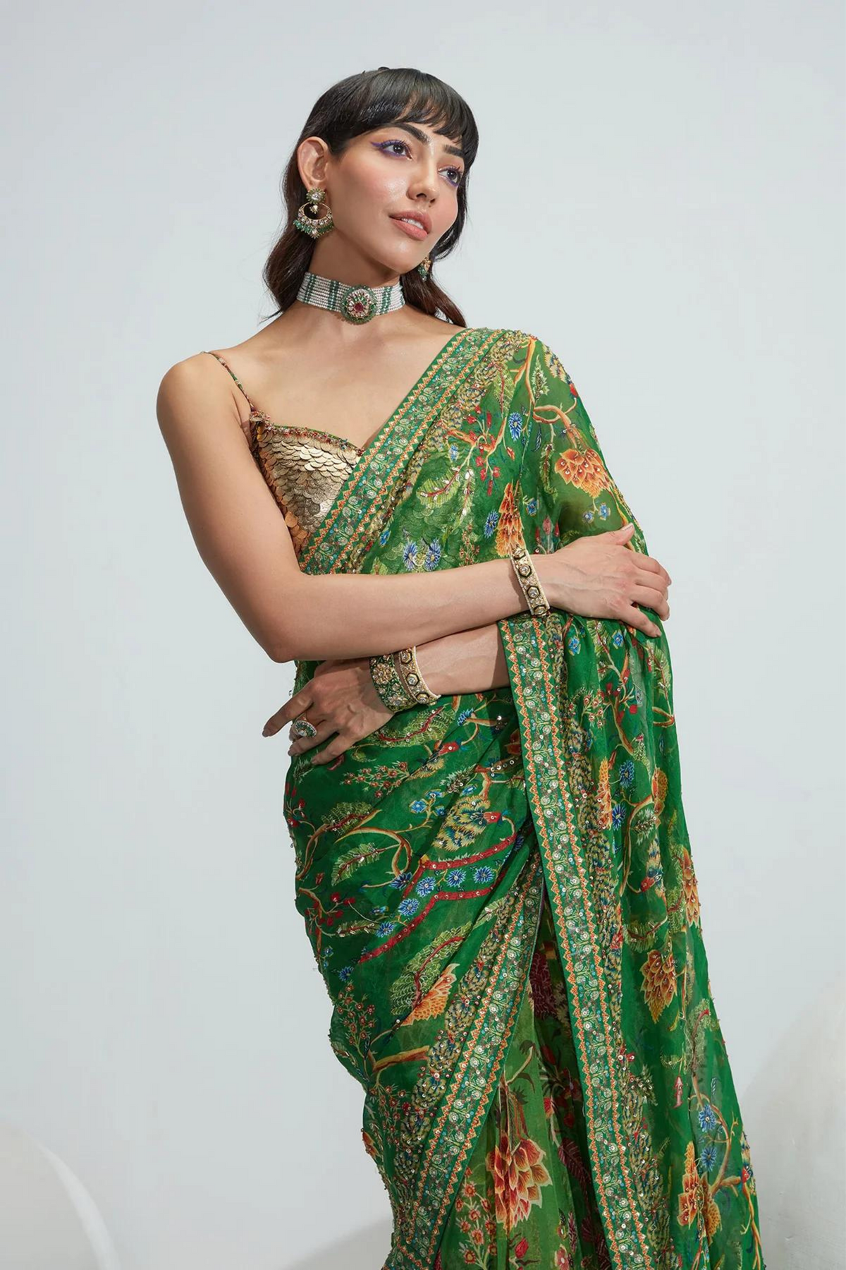 Subha Green Embroidered Draped Saree