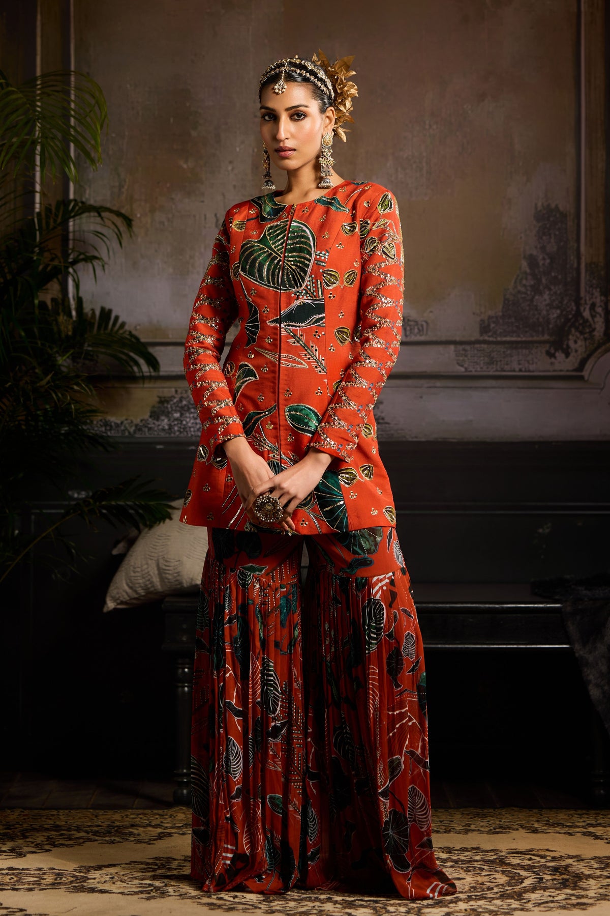 Rust Printed Jacket Set