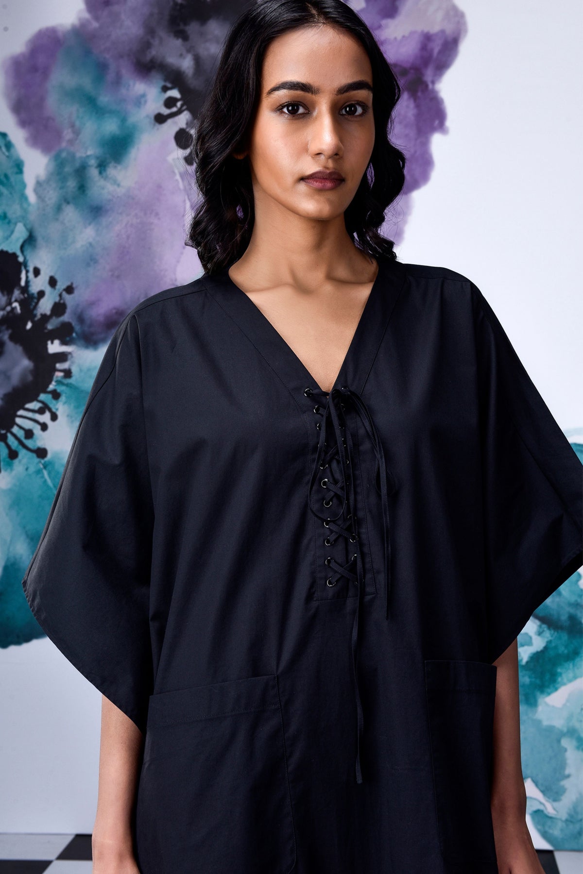 Kaftan Laceup Dress  Black