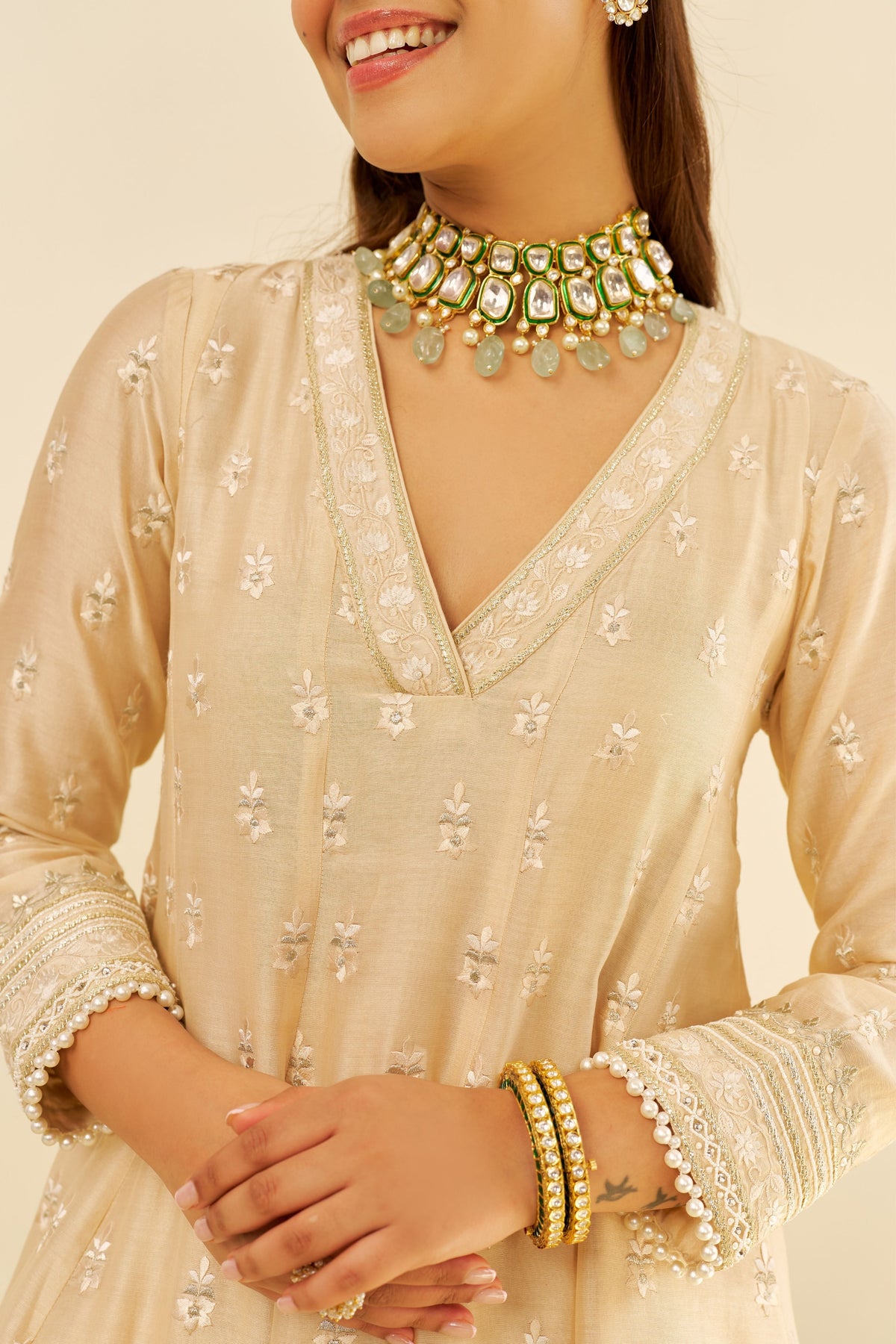 Meeram Anarkali Set in Beige