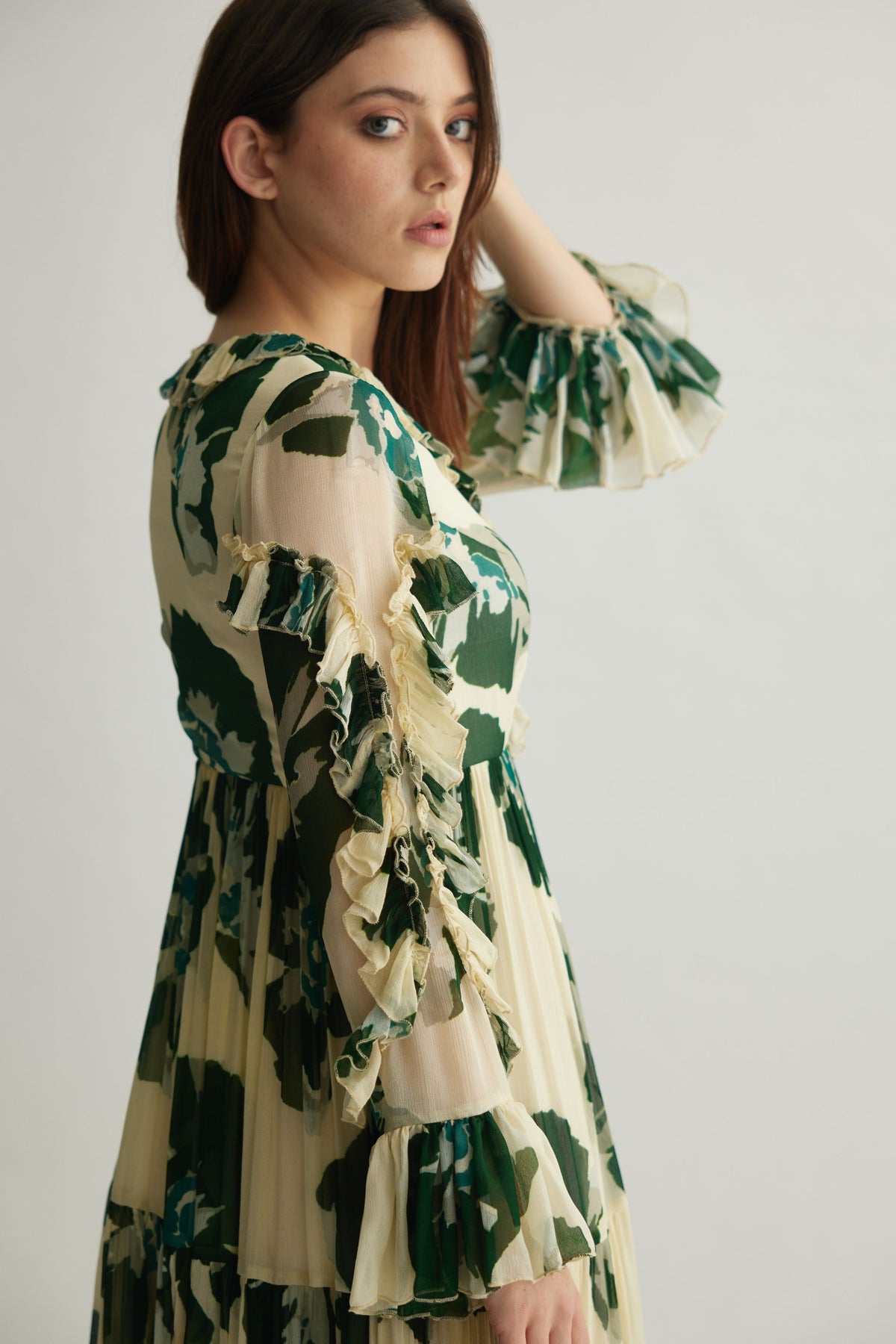 Green Floral Frill Dress