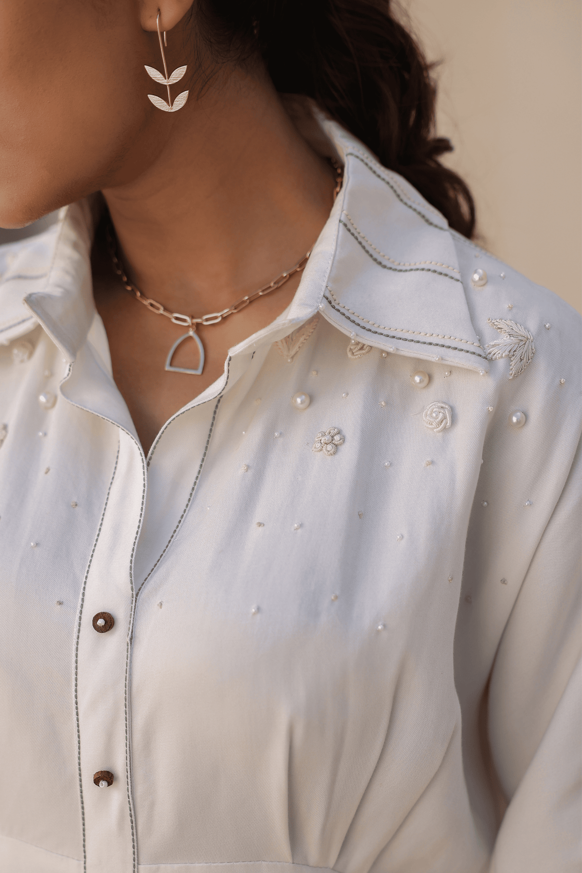 Azure Pearl Kaftan Dress in White