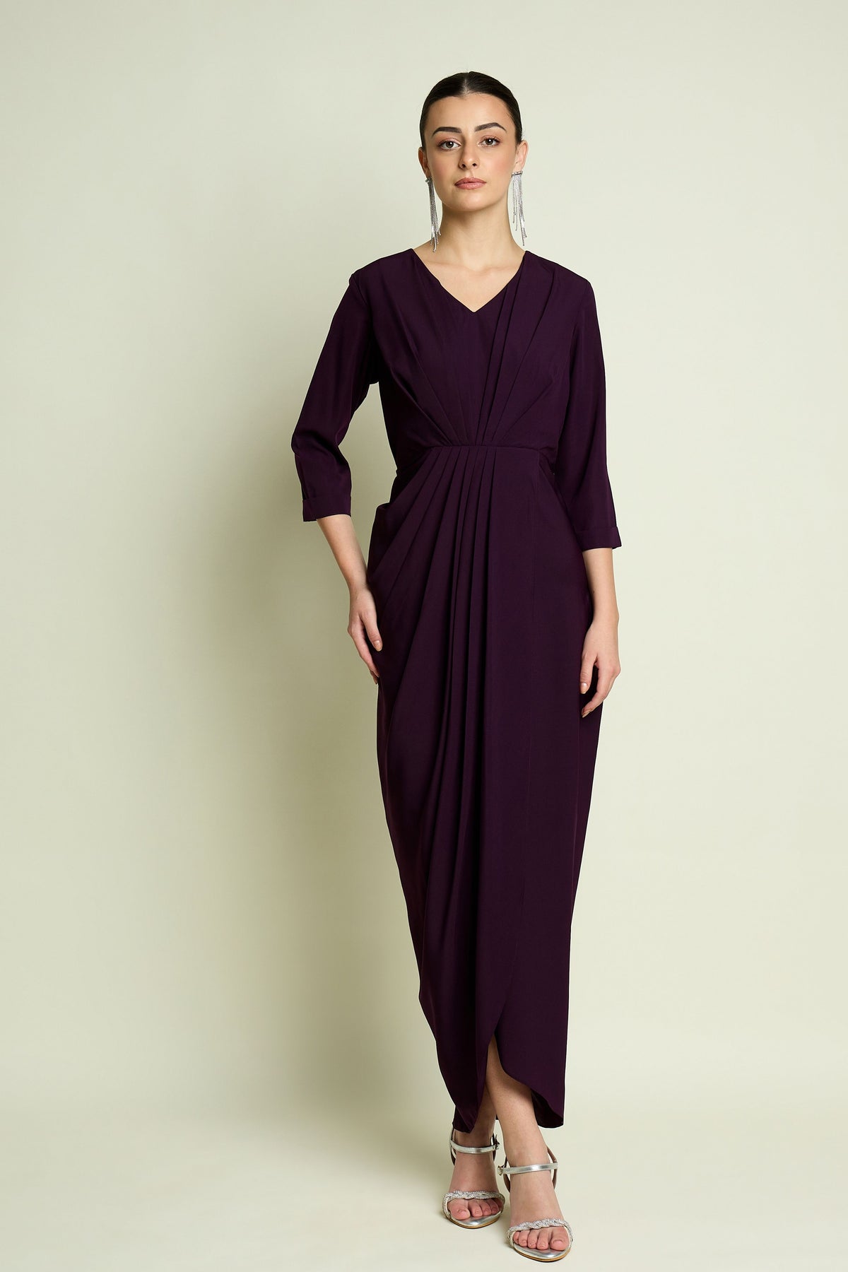 Purple Draped Dress With Shrug