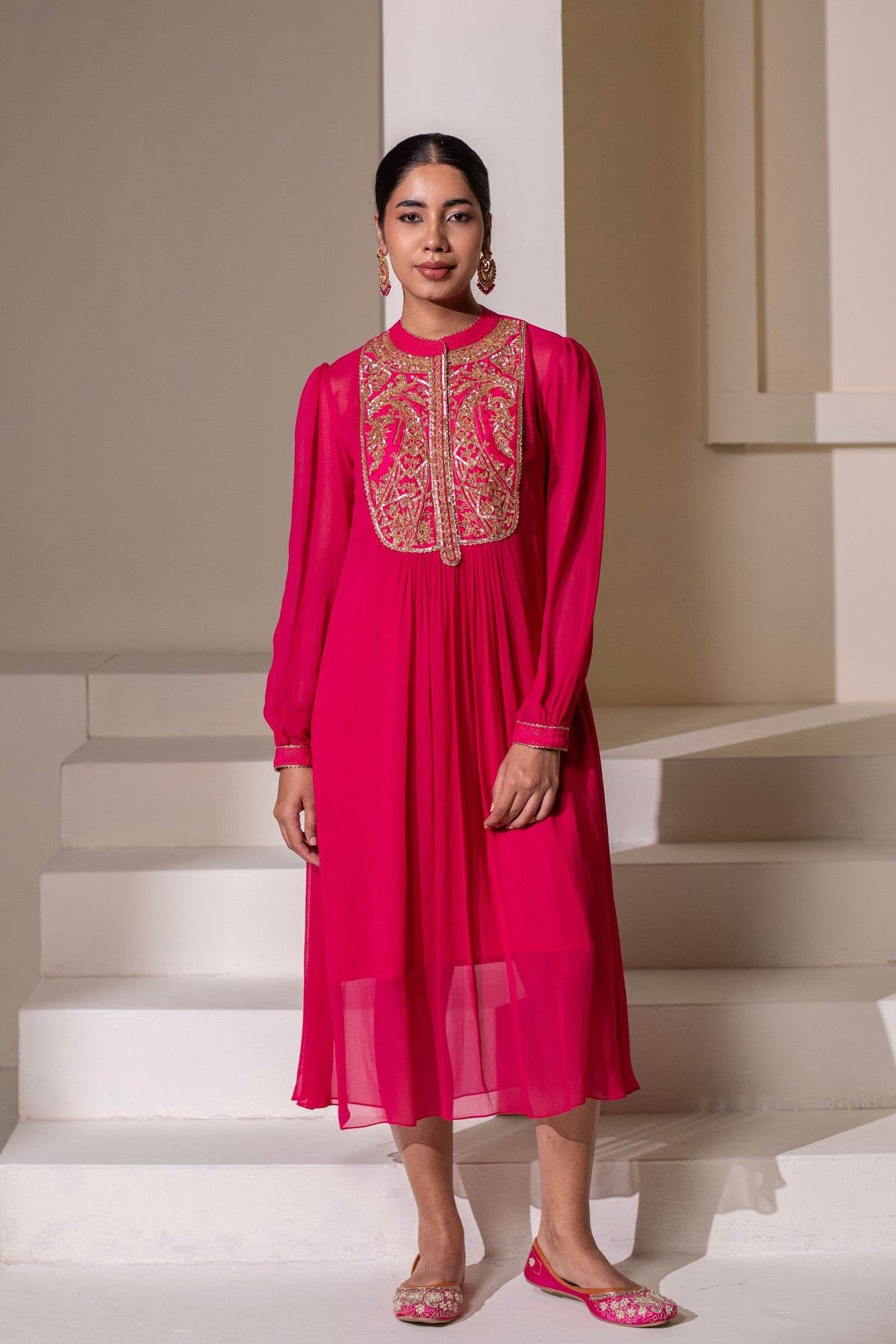 Fuchsia Pink  Embellished Dress