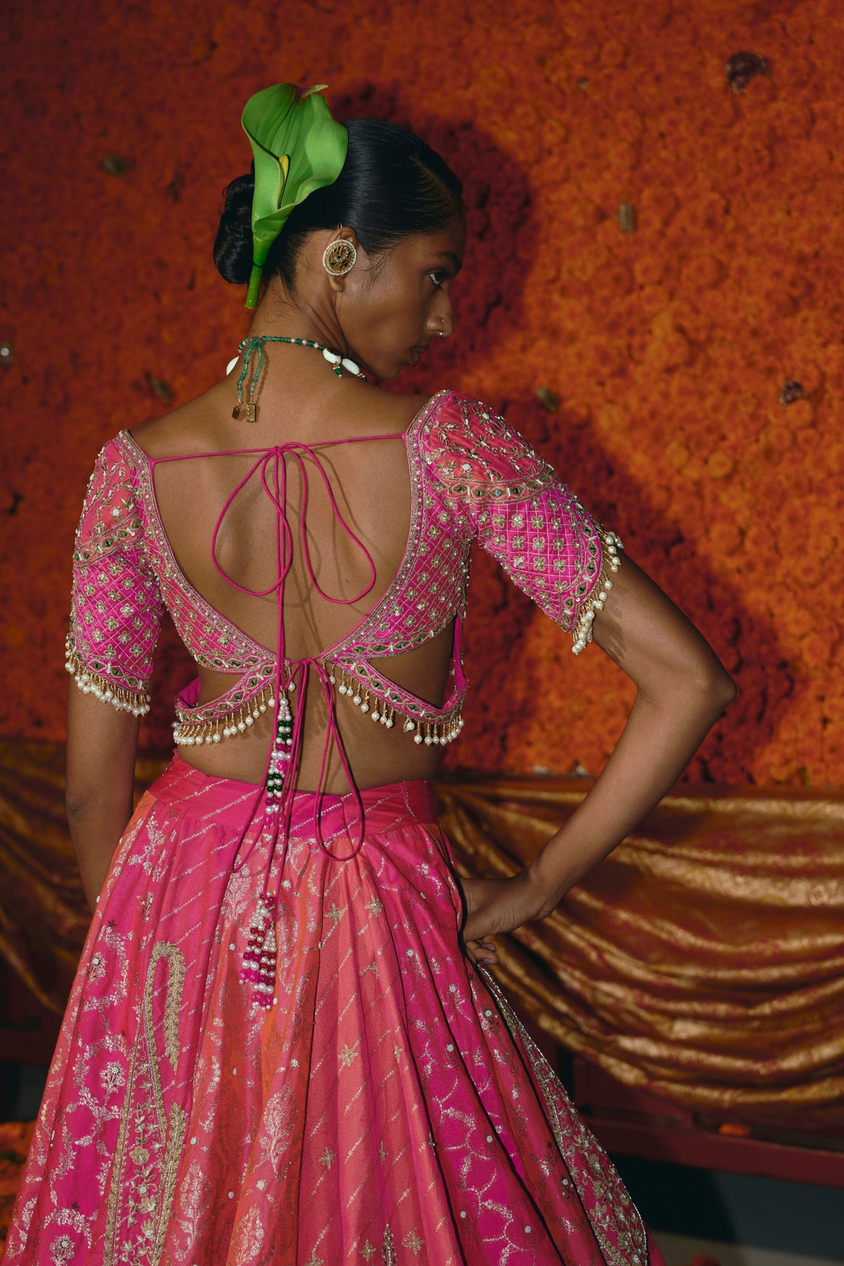Panelled  Silk Banarsi Lehenga Set