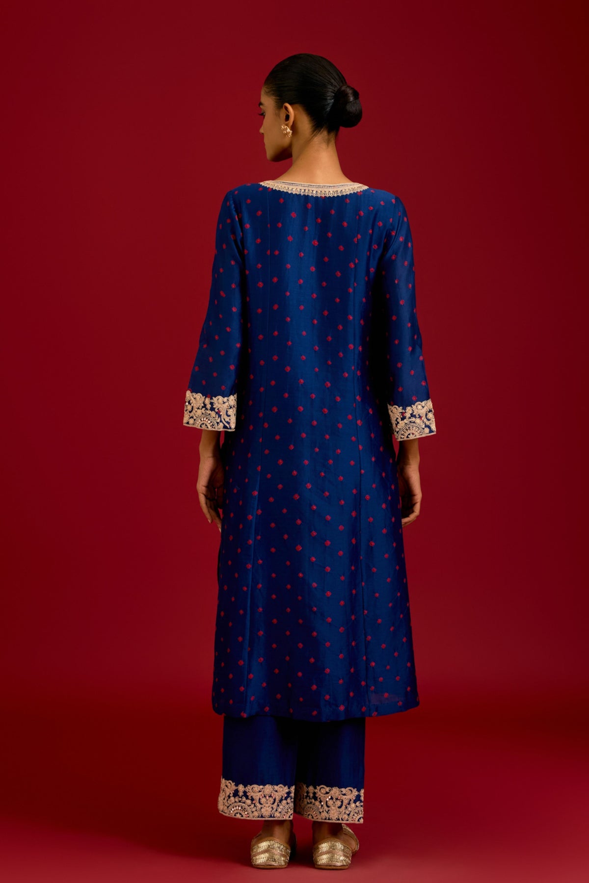 Navy Bhandhej Sequins Kurta Set