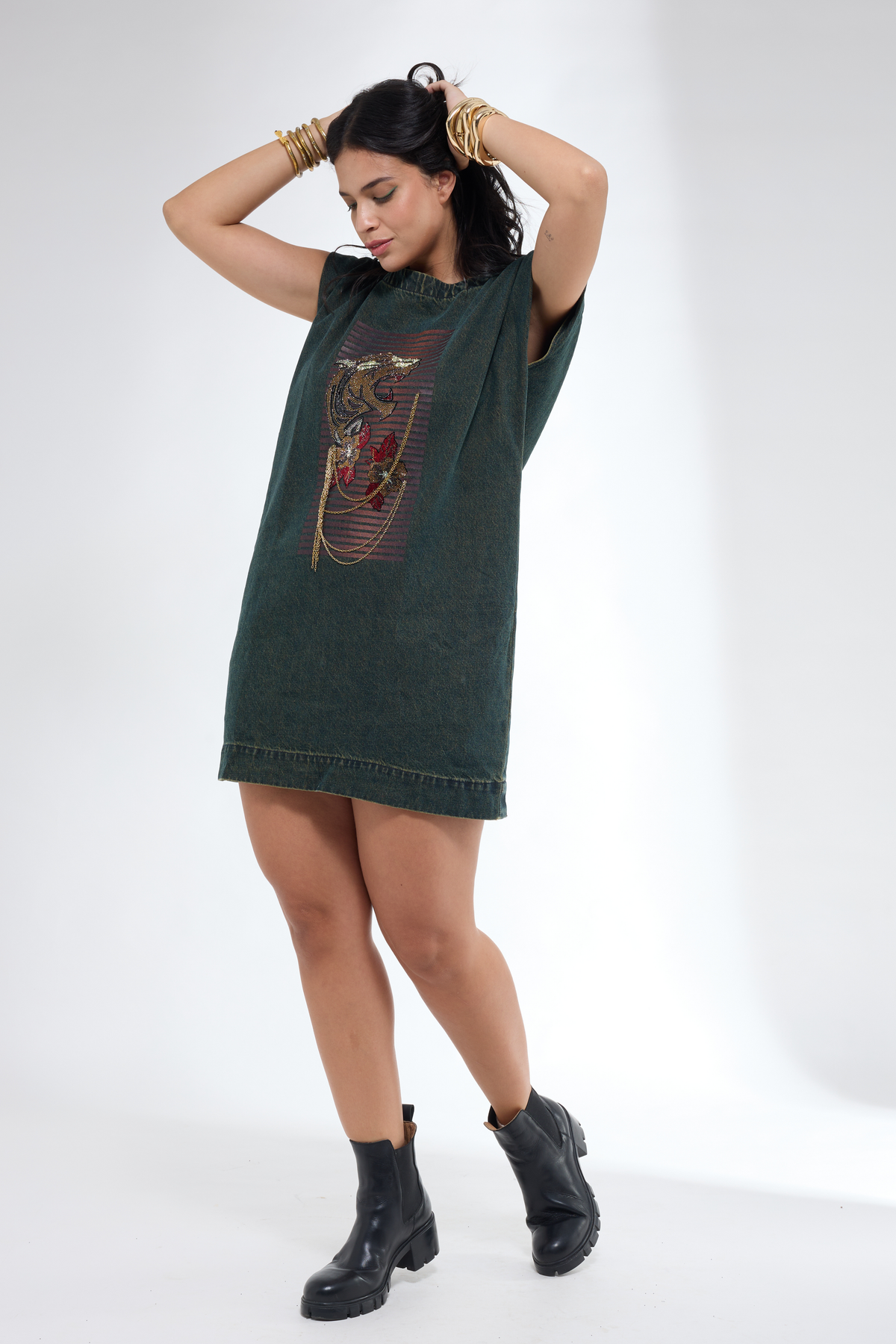 Denim Tiger Motif Dress