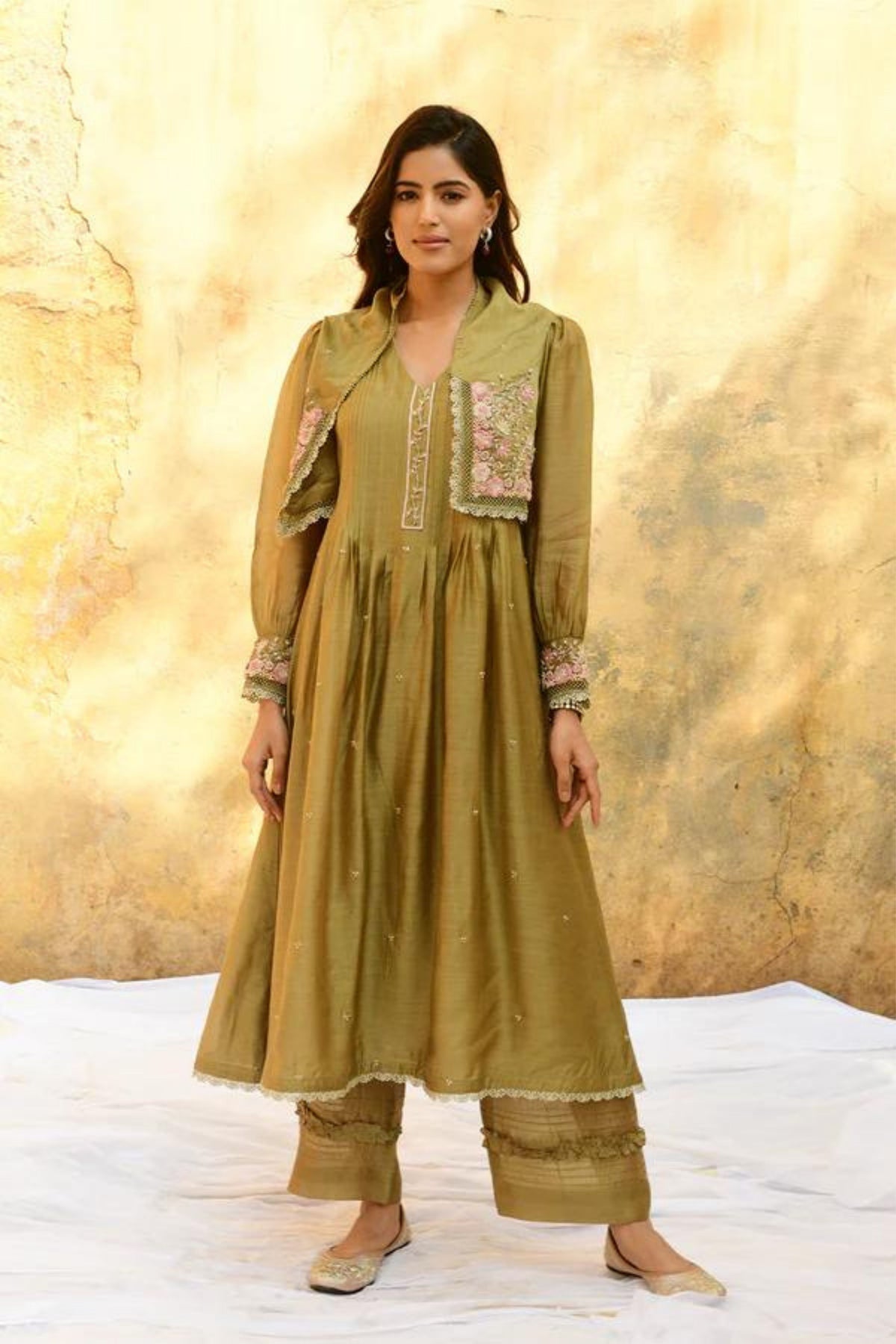 Green Mystic Knot Jacket Kurta Set