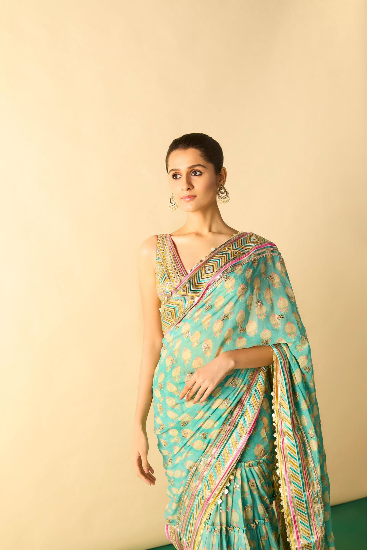 Jasleen Aqua Saree Set
