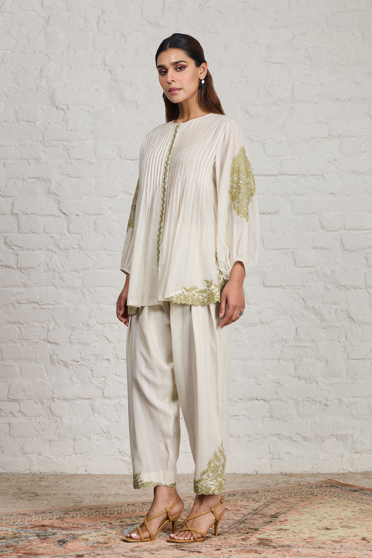 Letty Green Off-white Short Kurta Set