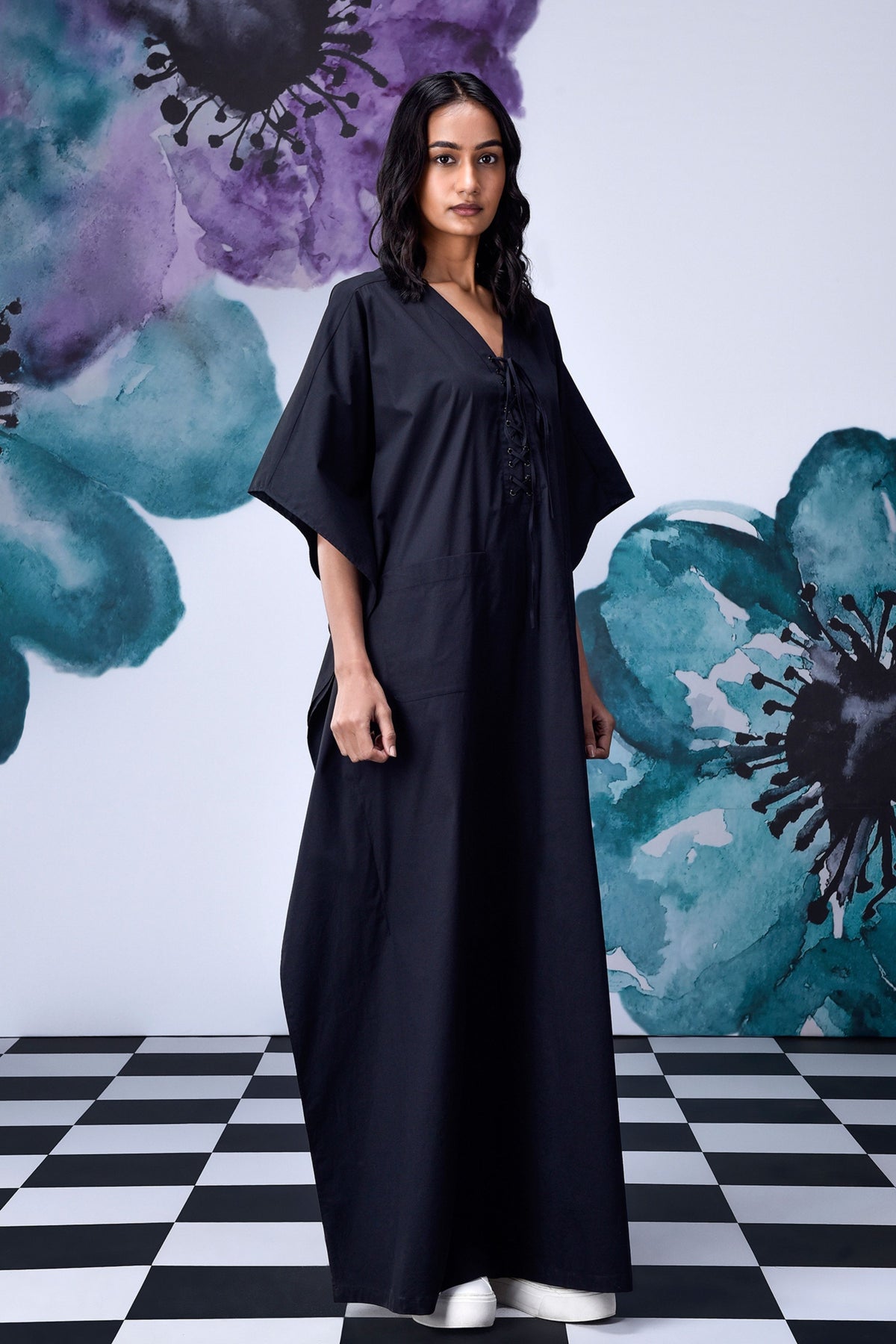 Kaftan Laceup Dress  Black