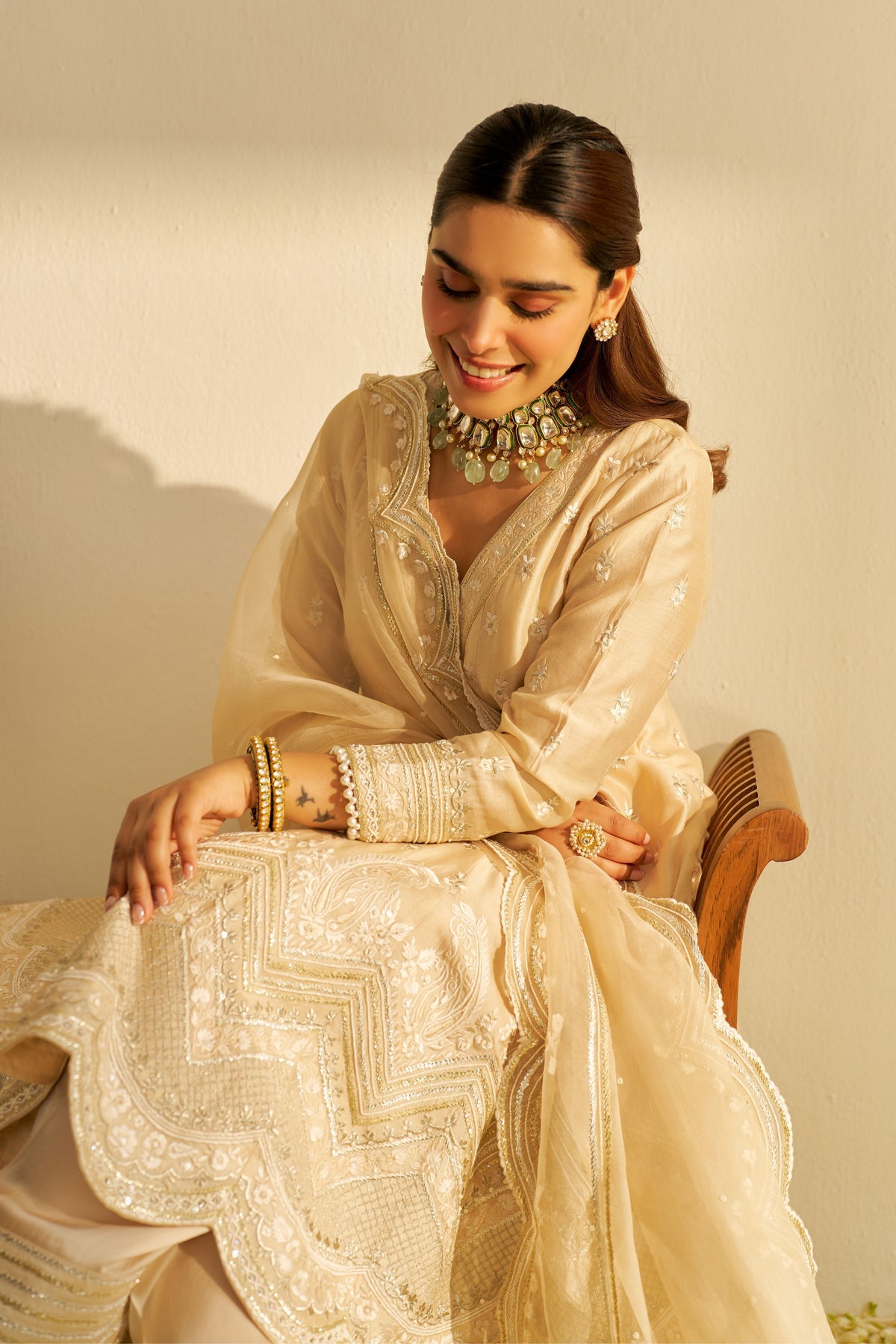 Meeram Anarkali Set in Beige