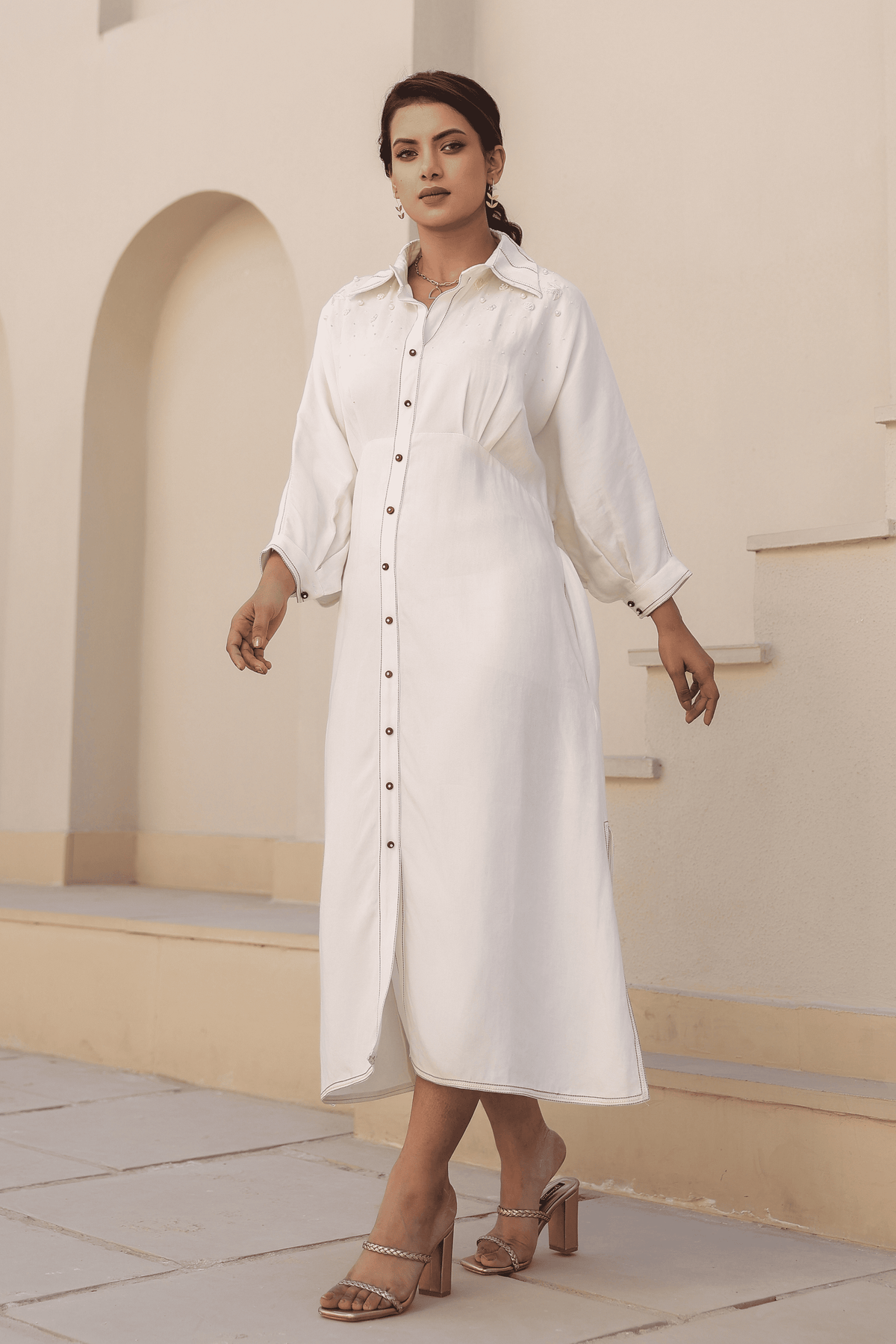 Azure Pearl Kaftan Dress in White