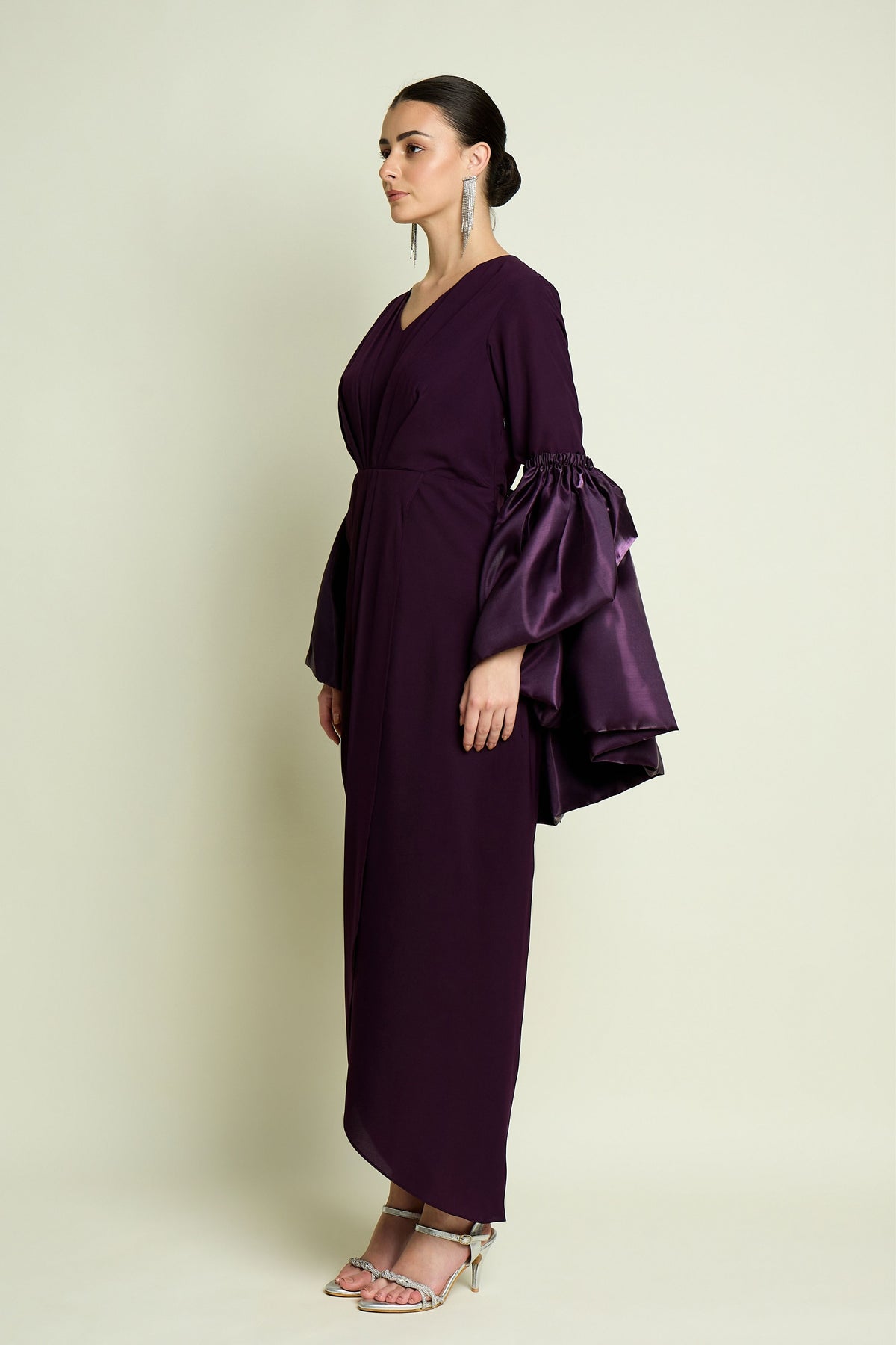 Purple Draped Dress With Shrug