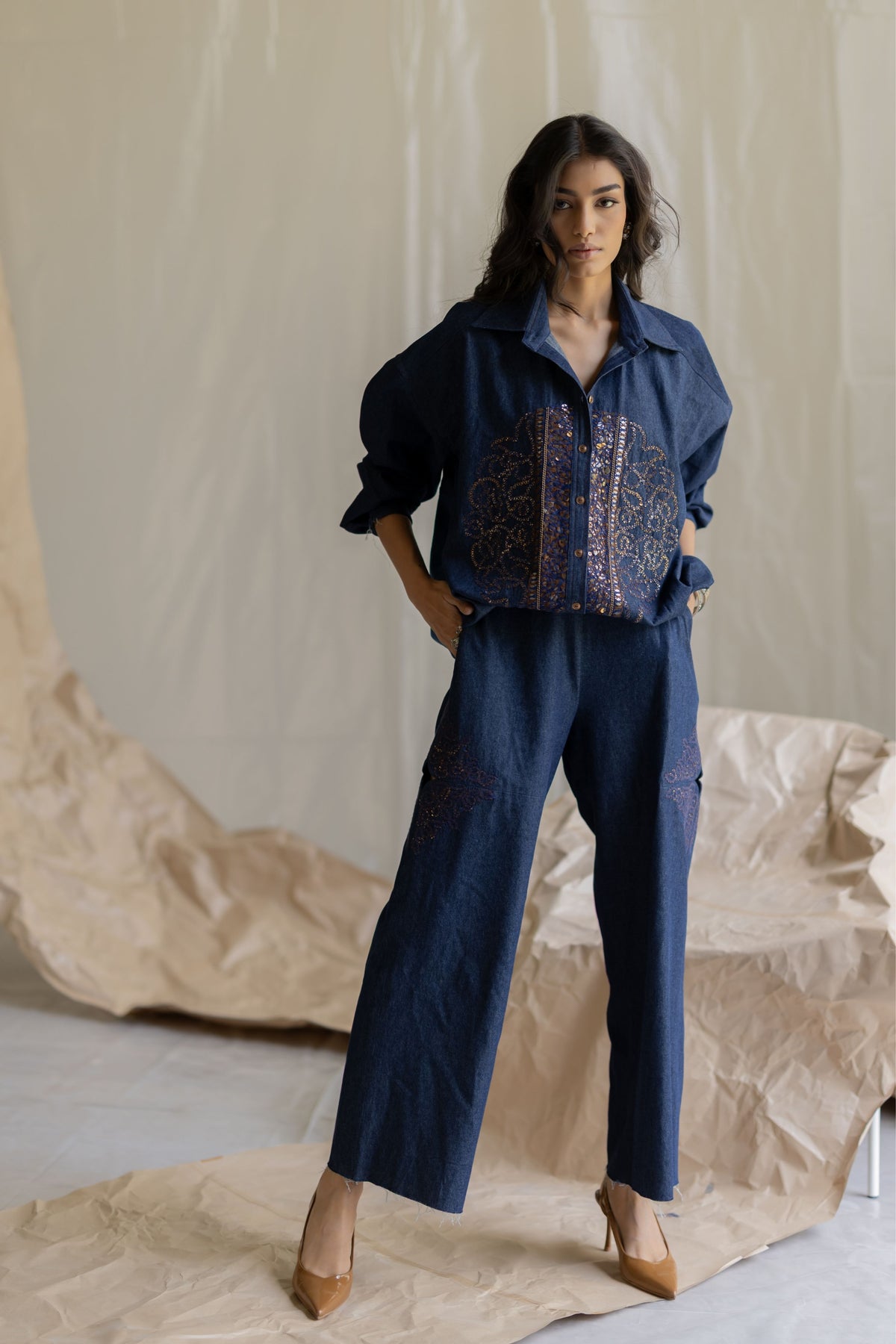 Dark Blue Denim Circle Shirt