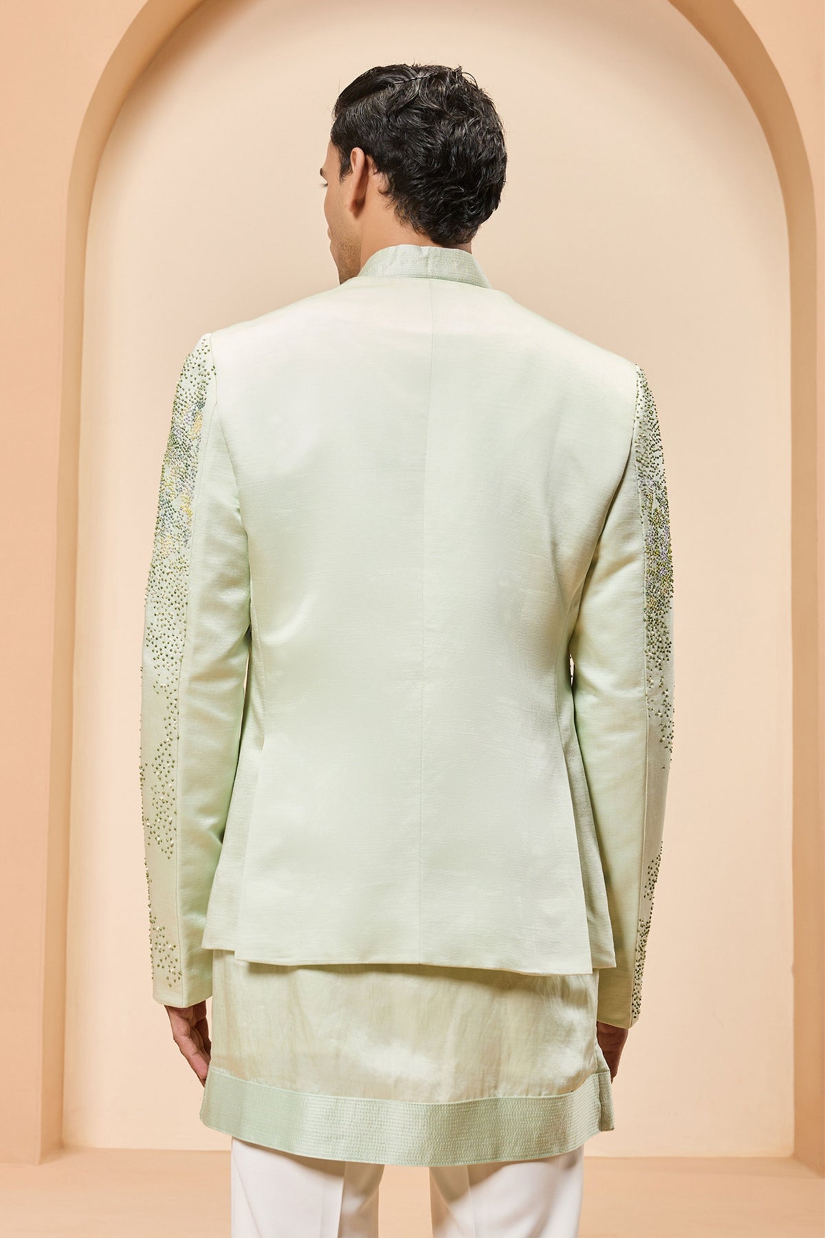 Green Pearl Open Bandhgala Set