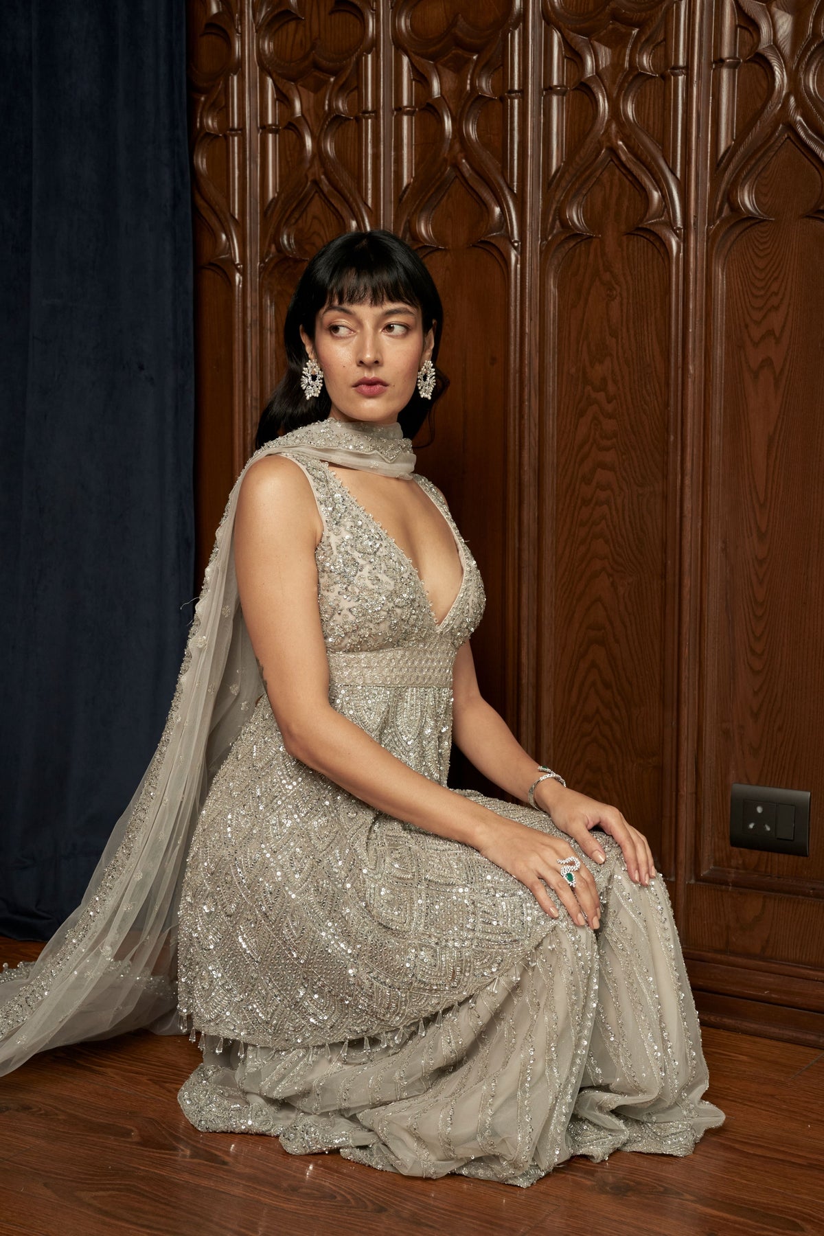 Grey Peplum Sharara Set