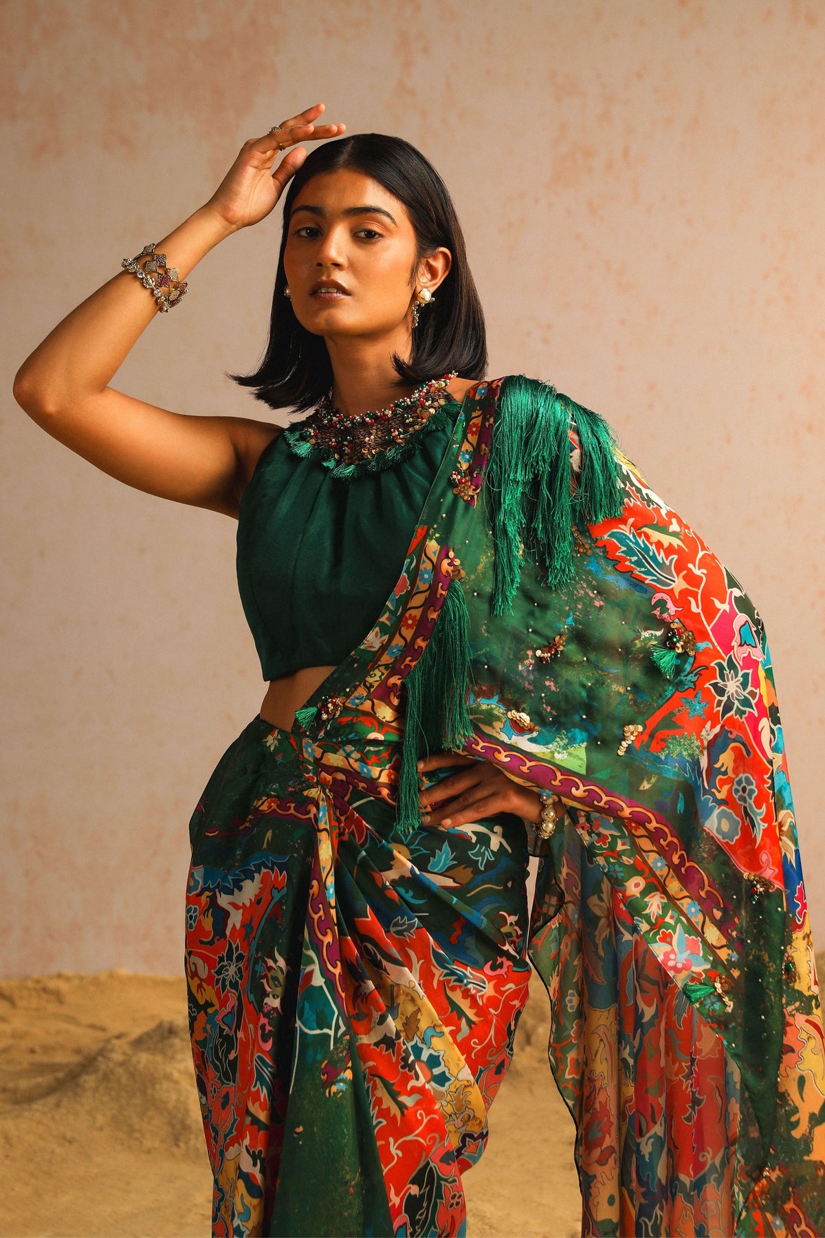 Green Draped Saree