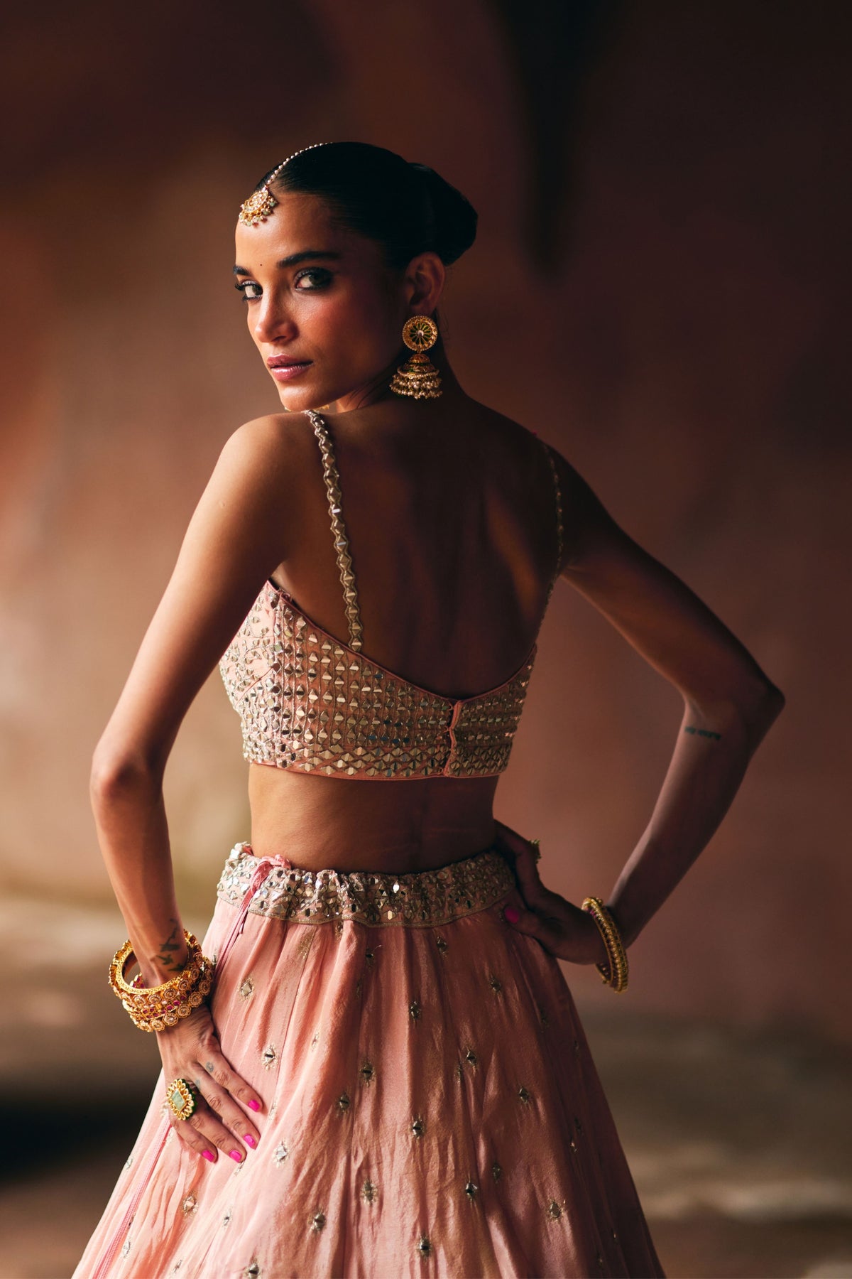 Peach Tissue Lehenga Set