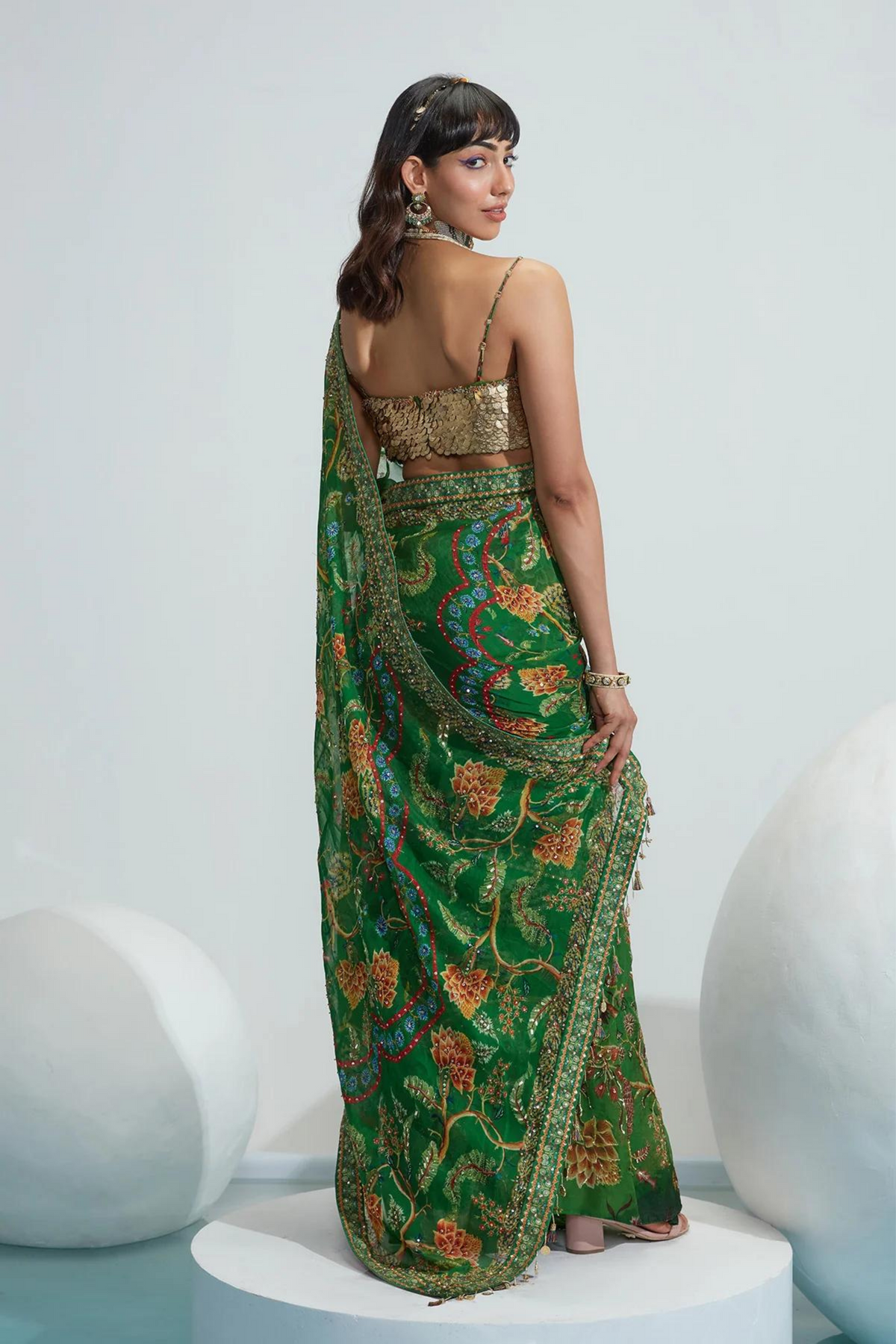 Subha Green Embroidered Draped Saree