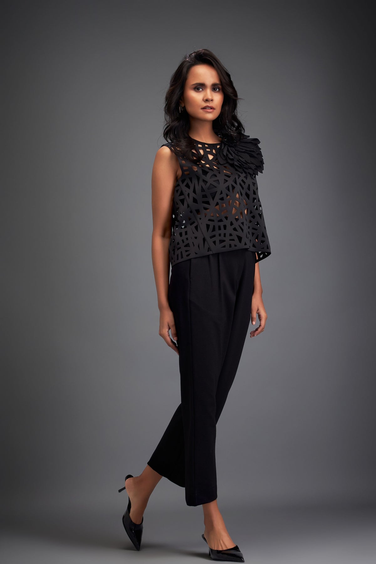 Cutwork Crop Top With Pant