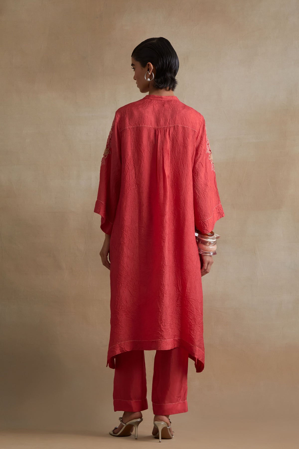 Tomato Floral Embroidered Kurta Set