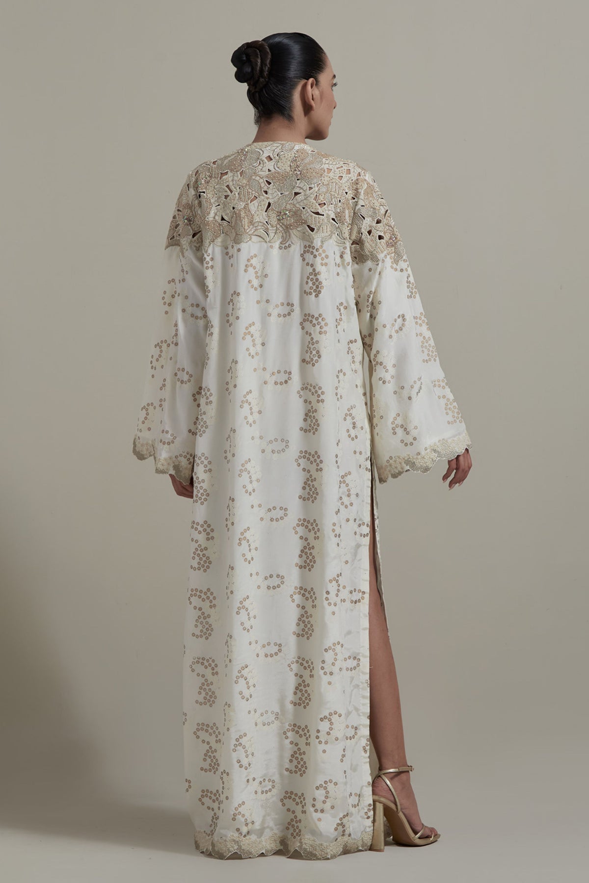Ivory Cutwork Yoke Kaftan