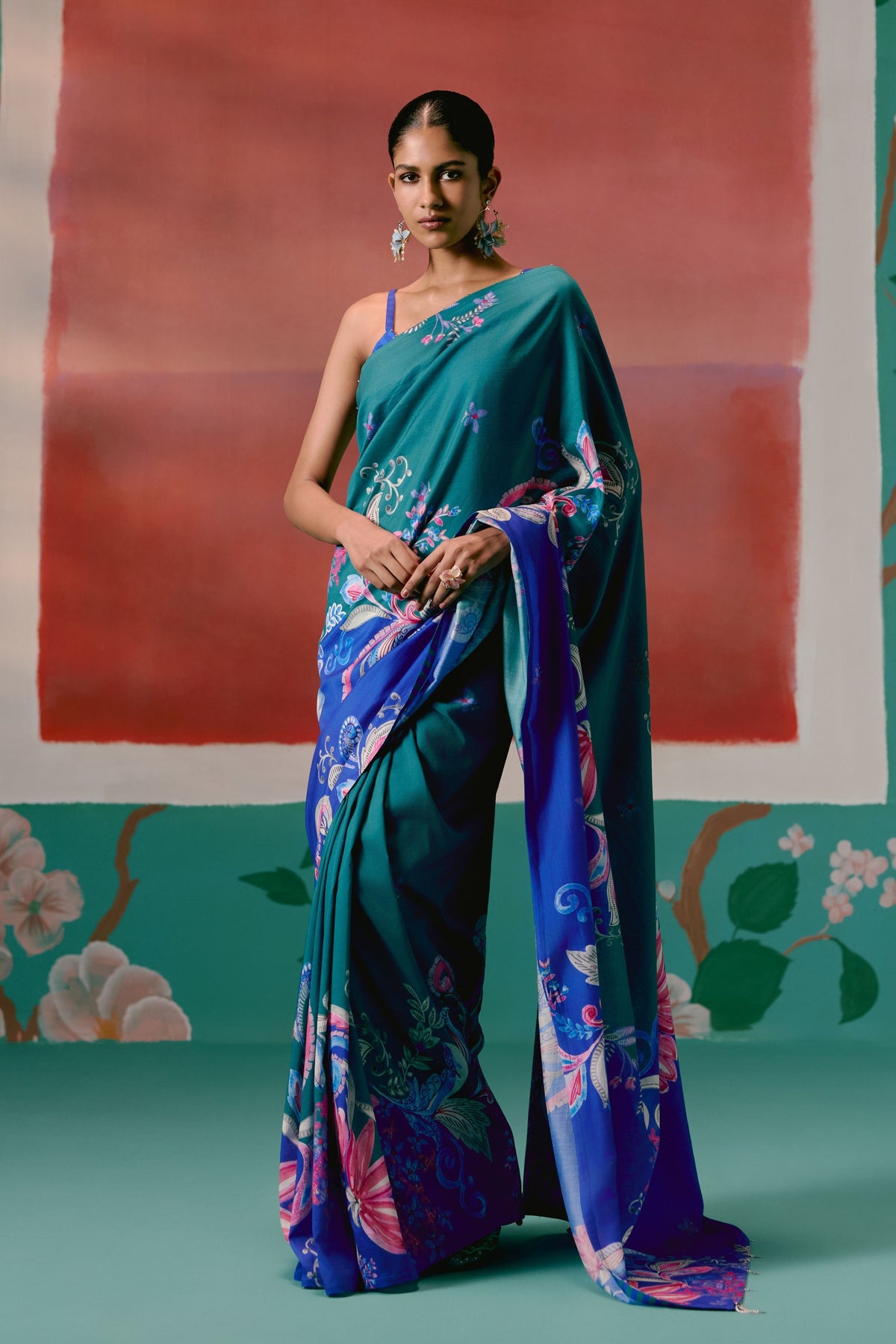 Teal and Blue Paisley Saree