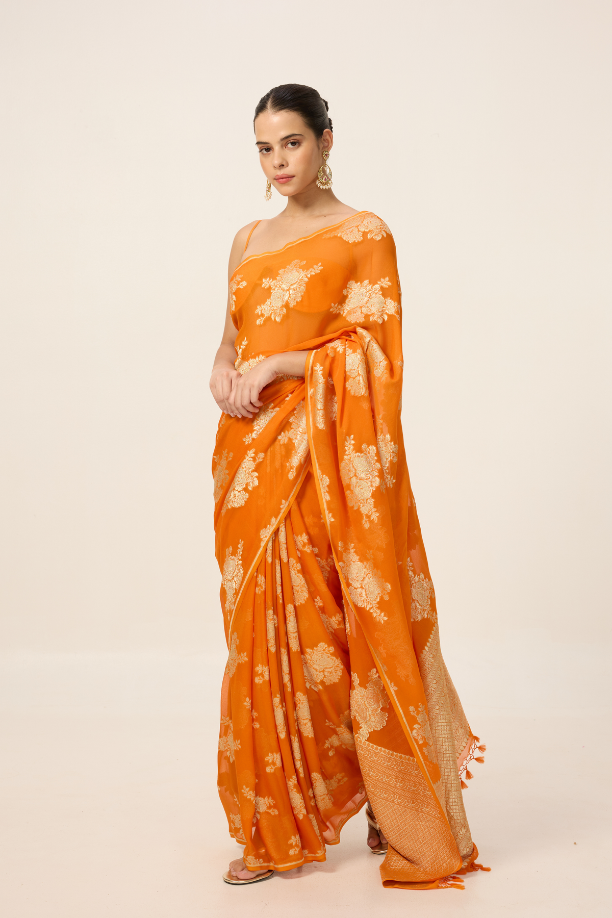 Orange Chiffon Saree