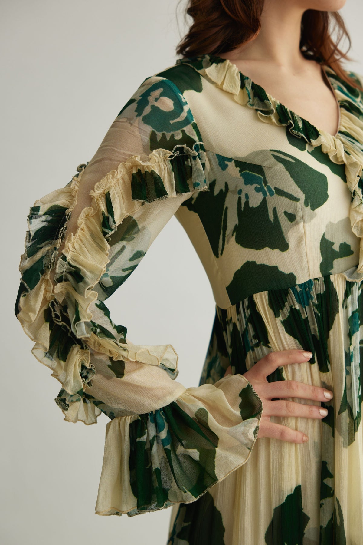 Green Floral Frill Dress