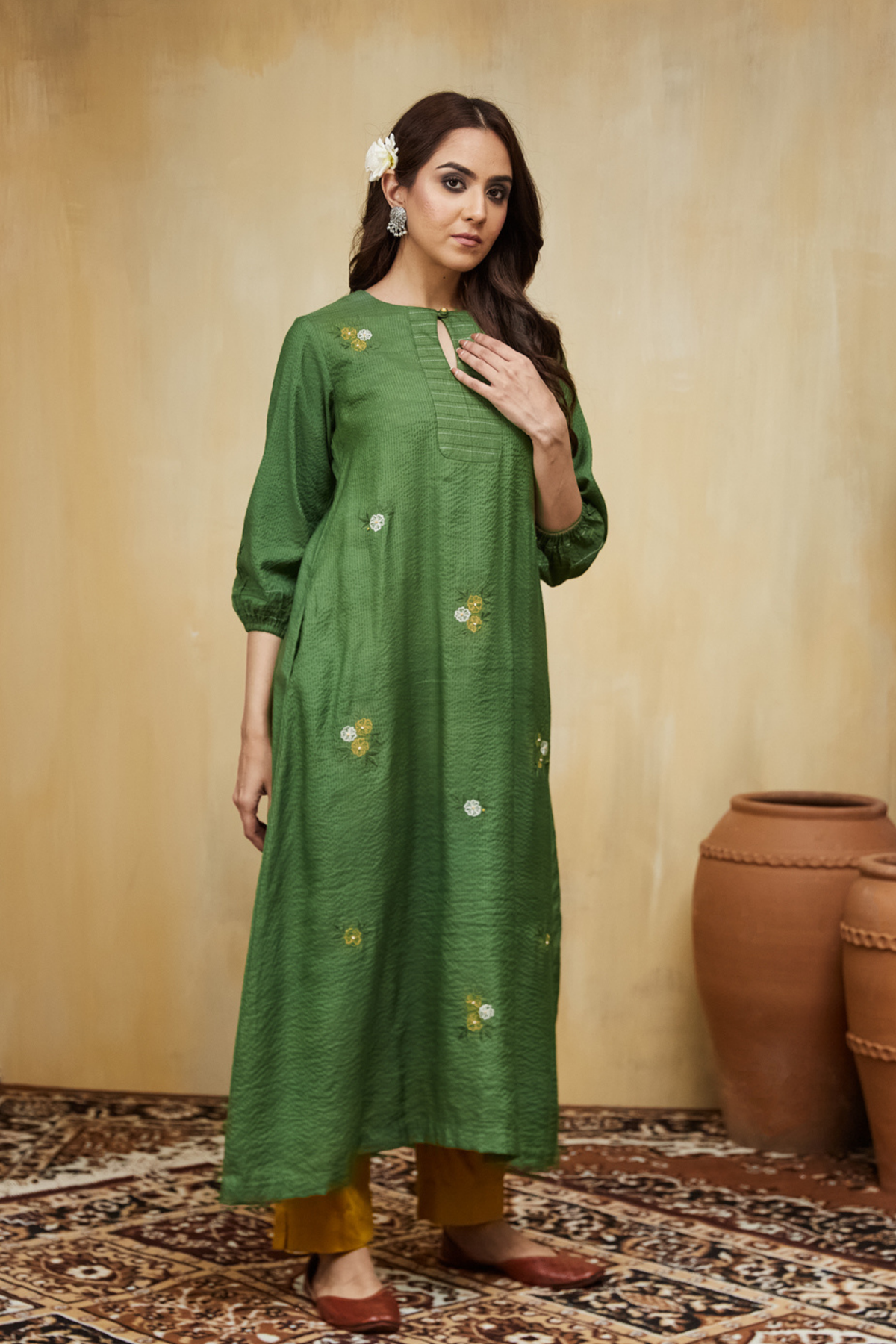 Garden Green Gardenia Cotton Kurta Set