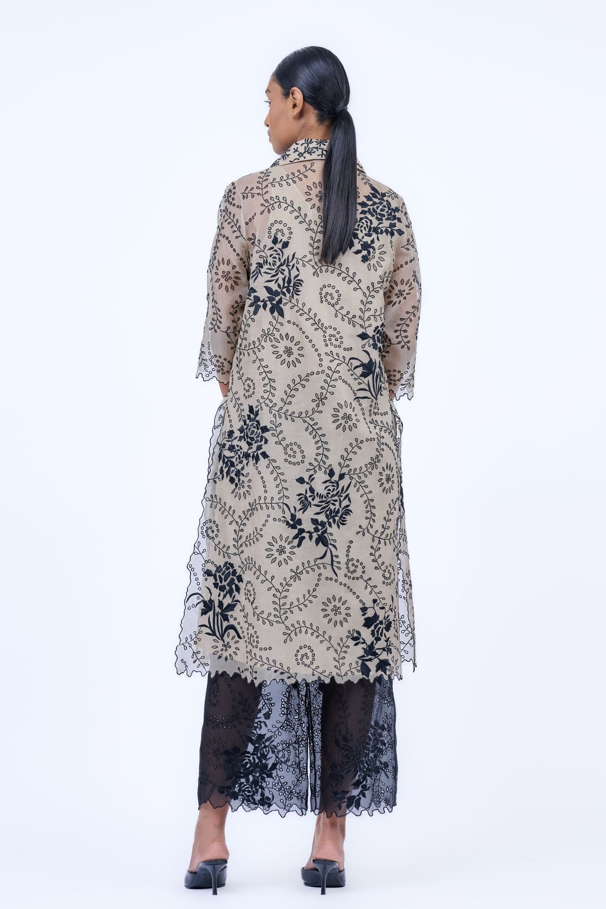 Thread &amp; Cutwork Silk Organza Shirt