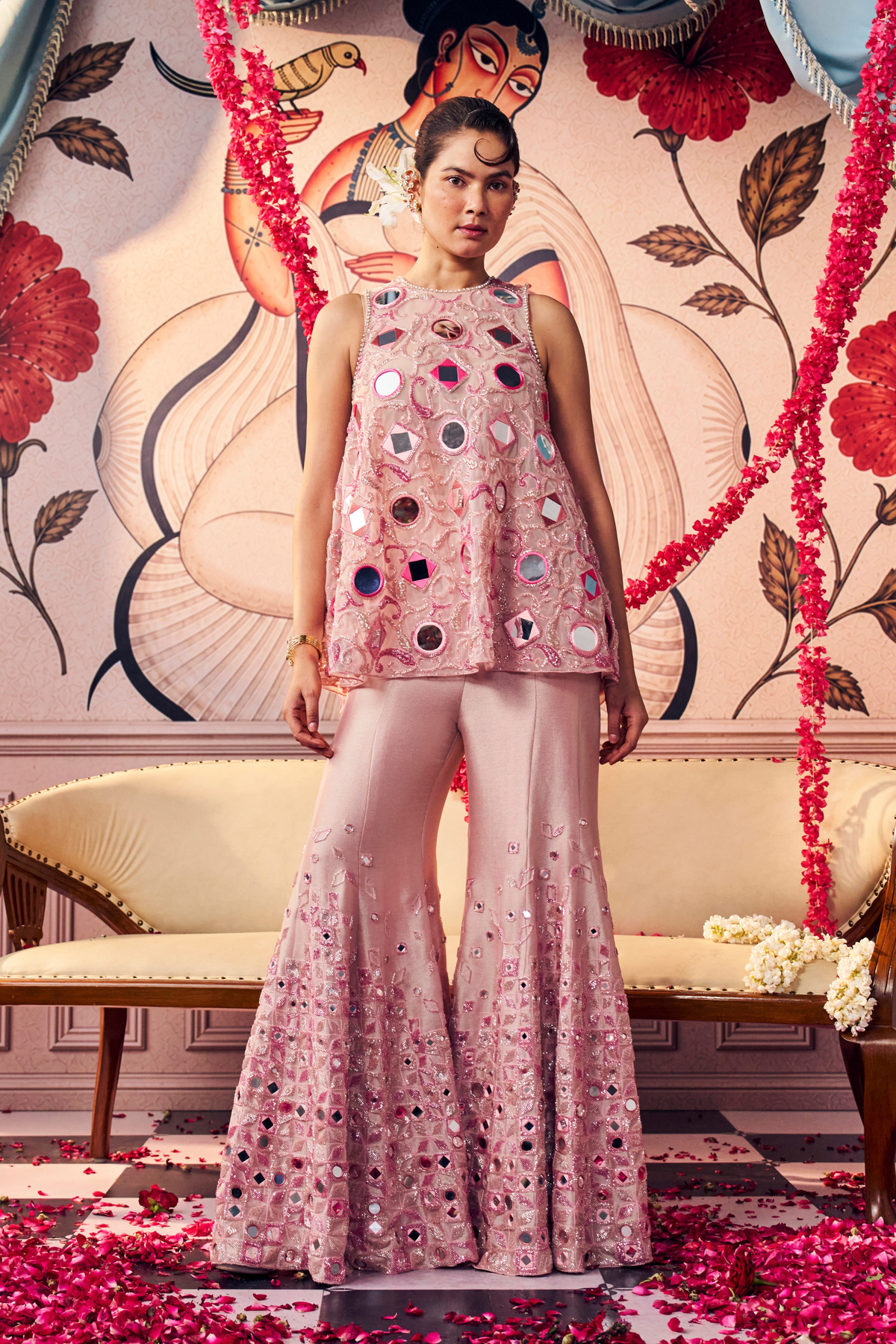 Pink Mirror Sharara Set