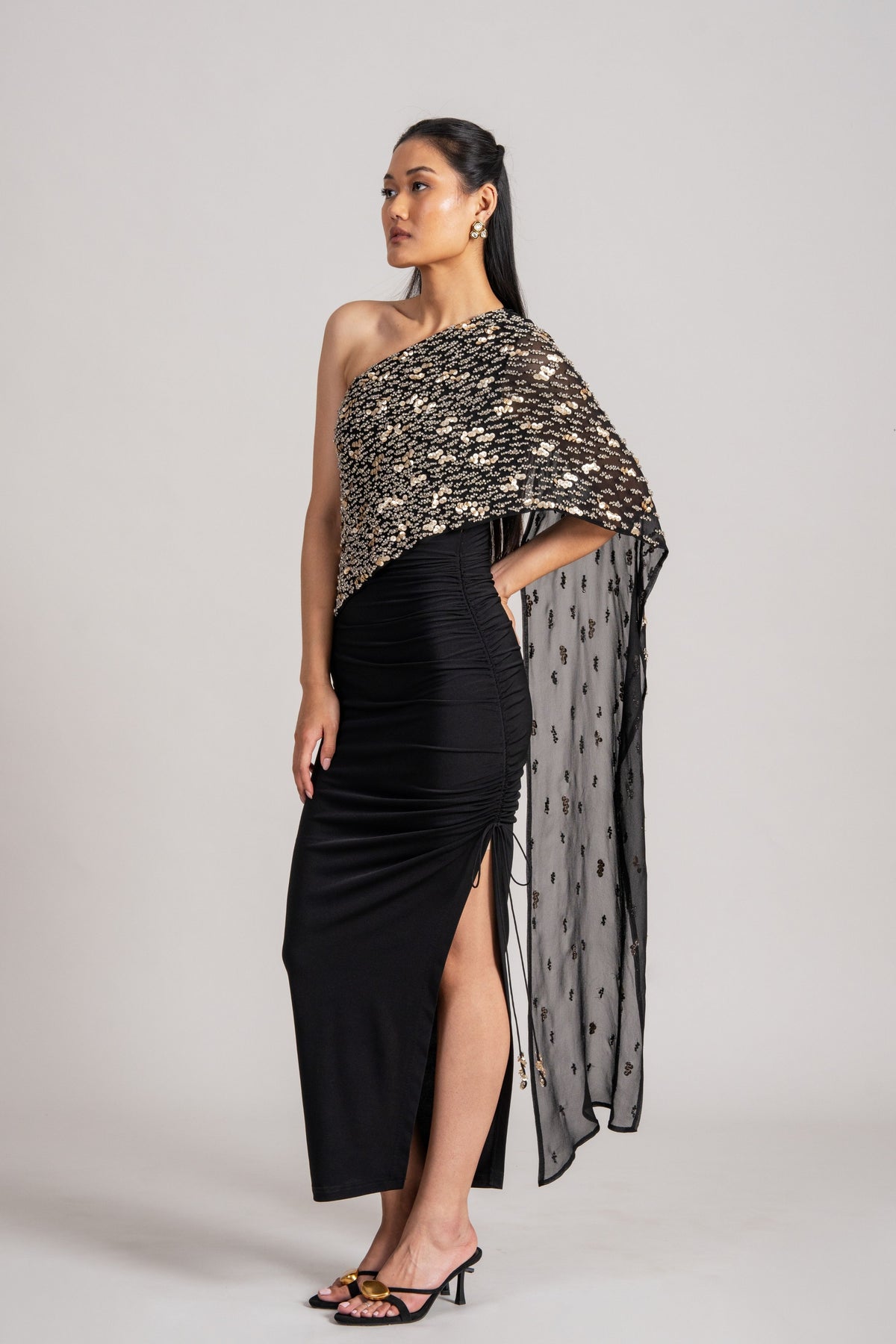 Cosmic Dust Sequin Draped Gown