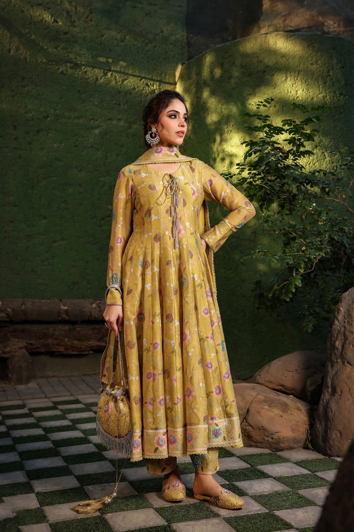 Mughal Bano Kalidar Set in Yellow