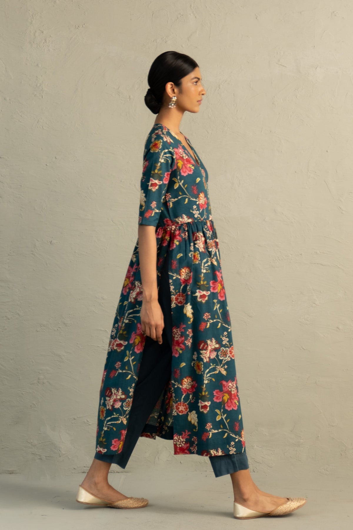 Teal Angrakha Straight Kurta Set