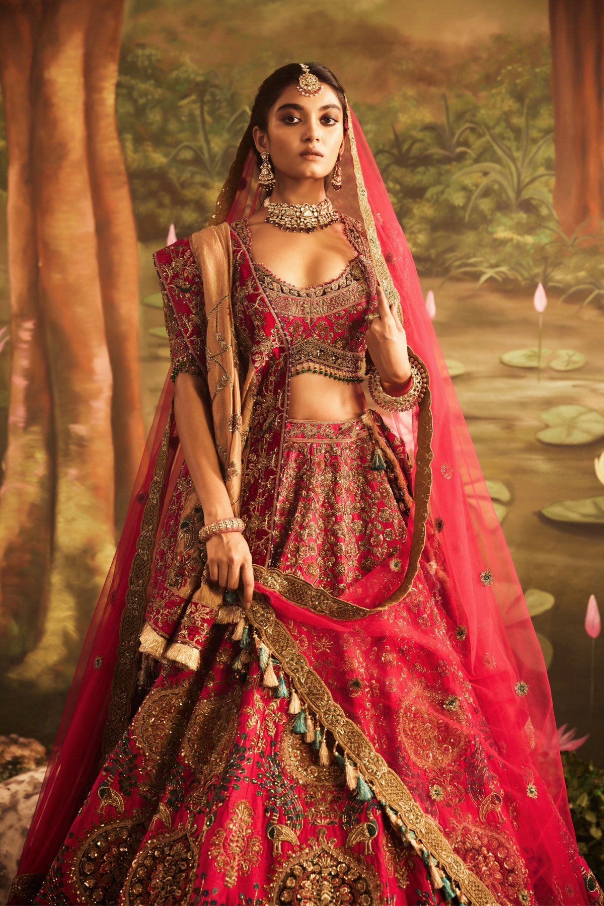 Hot Pink Raw Silk Lehenga