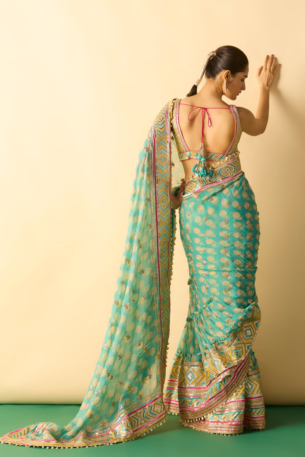 Jasleen Aqua Saree Set