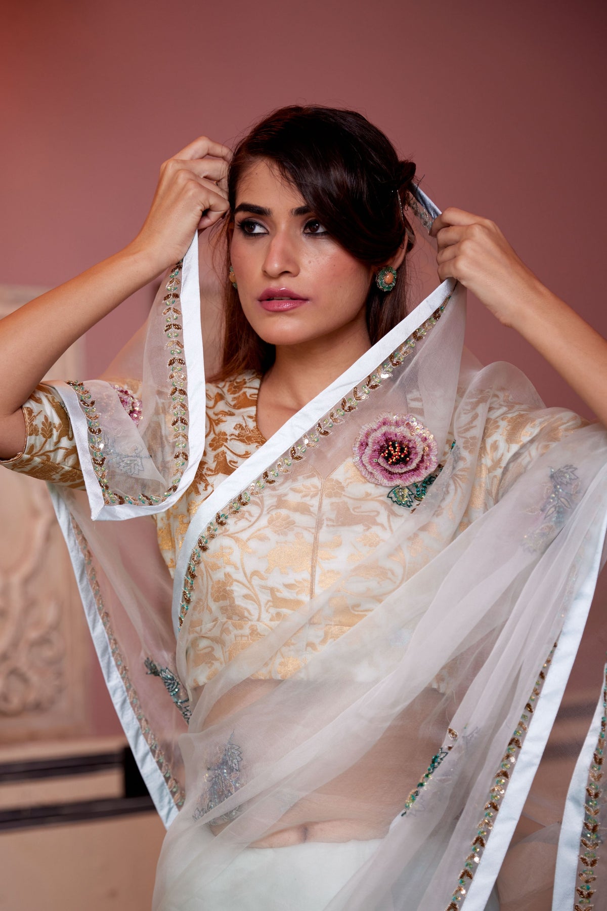 Gulab Sea Foam Saree