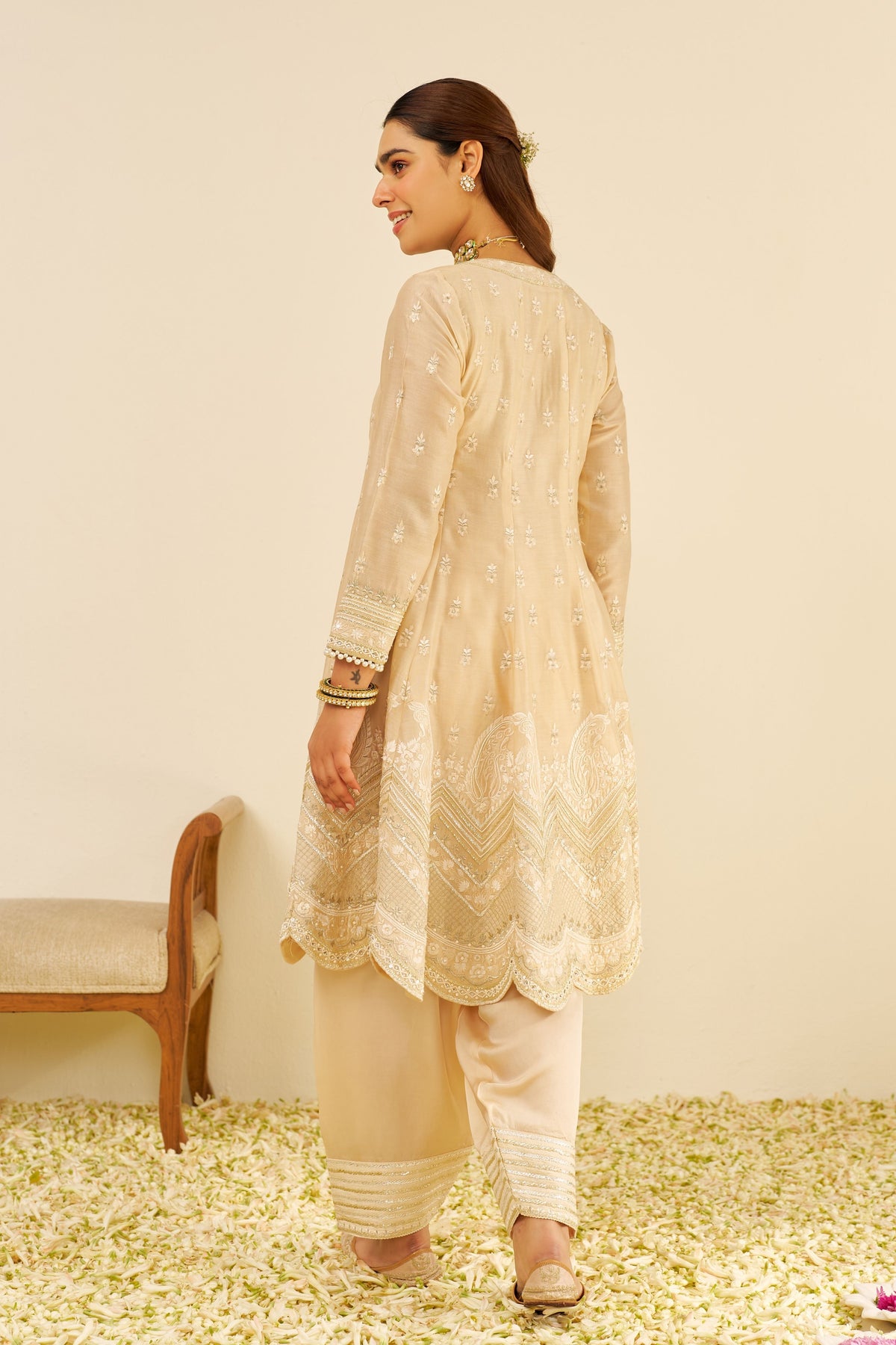 Meeram Anarkali Set in Beige