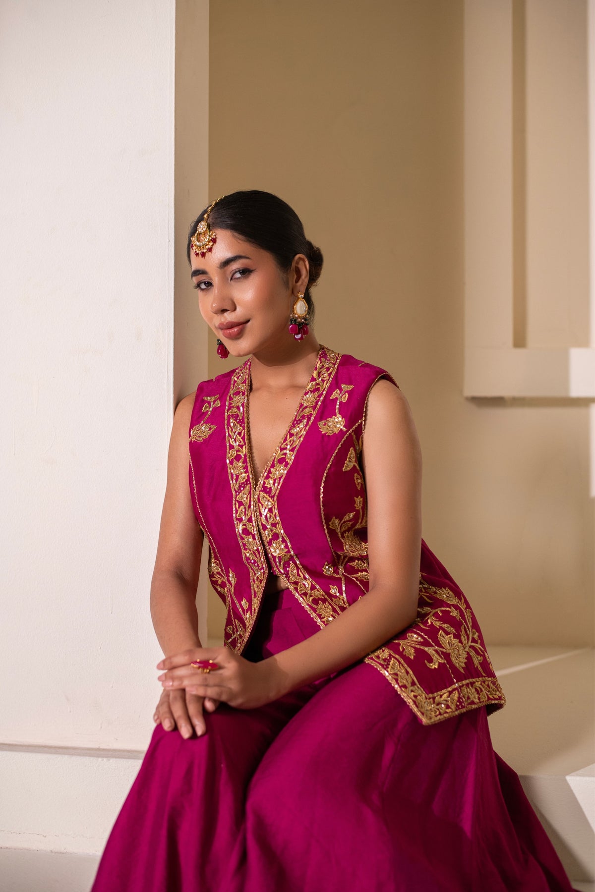 Magenta Embellished Sharara  Set