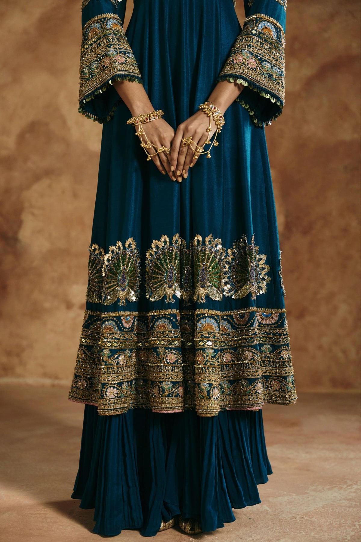 Teal Blue Sindh Zardozi Anarkali Set