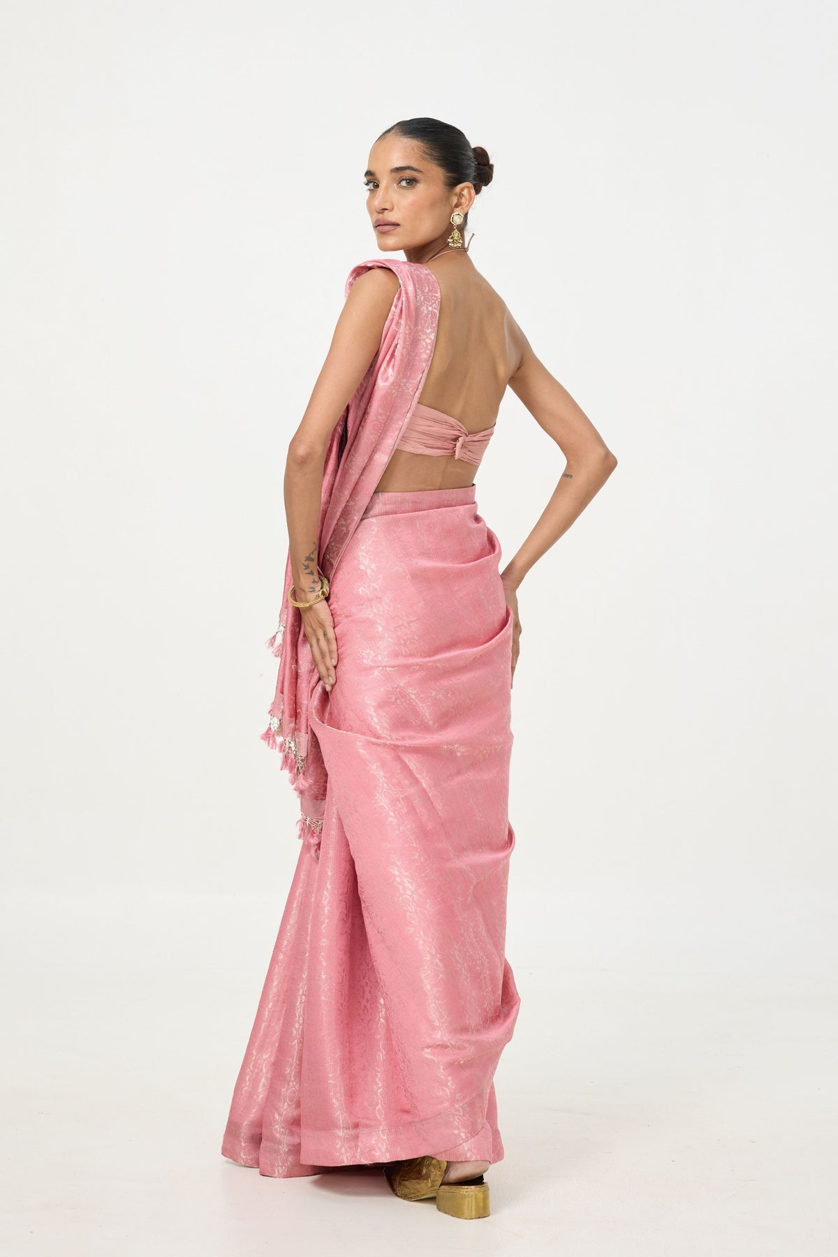 Salmon Pink Tissue Saree