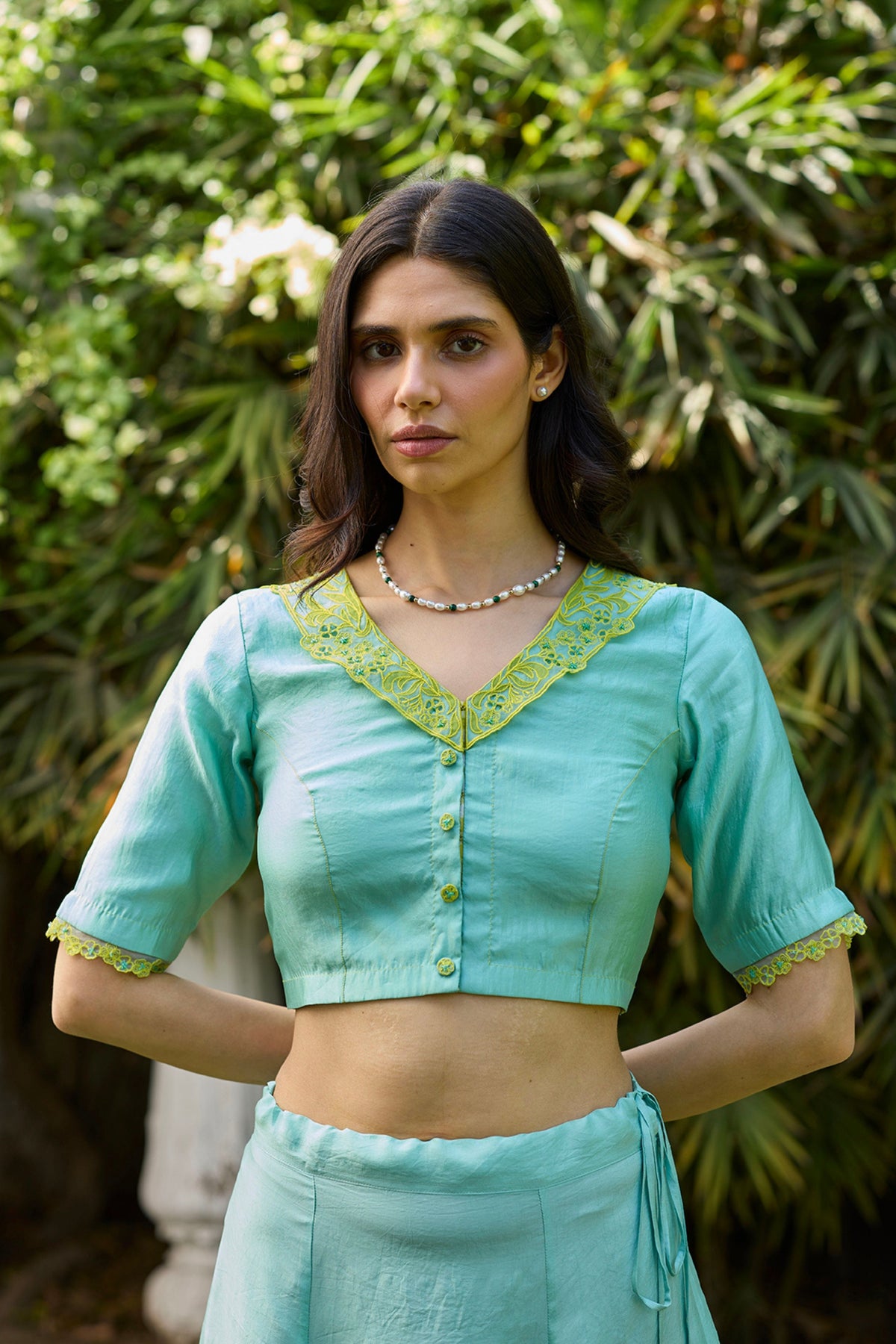 English Morning Blue Embroidered Blouse